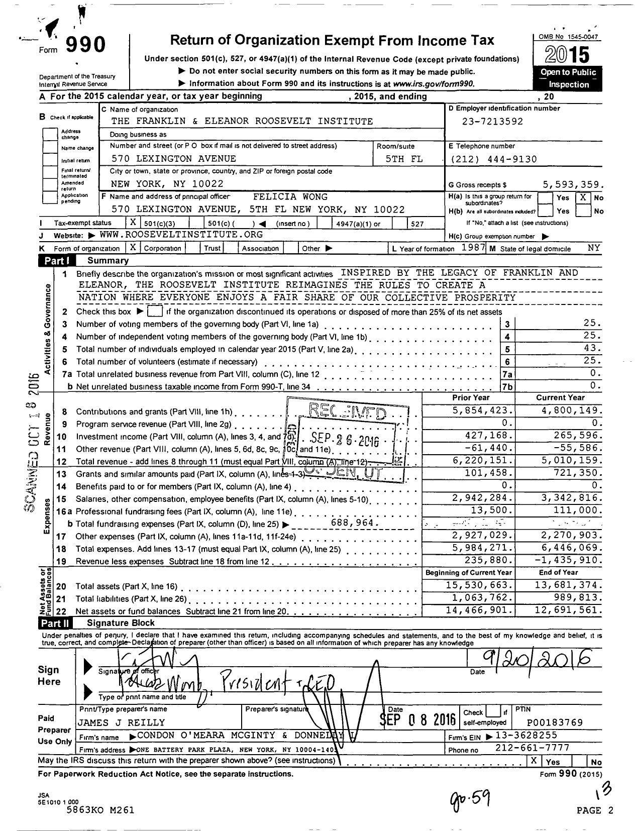 Image of first page of 2015 Form 990 for The Roosevelt Institute