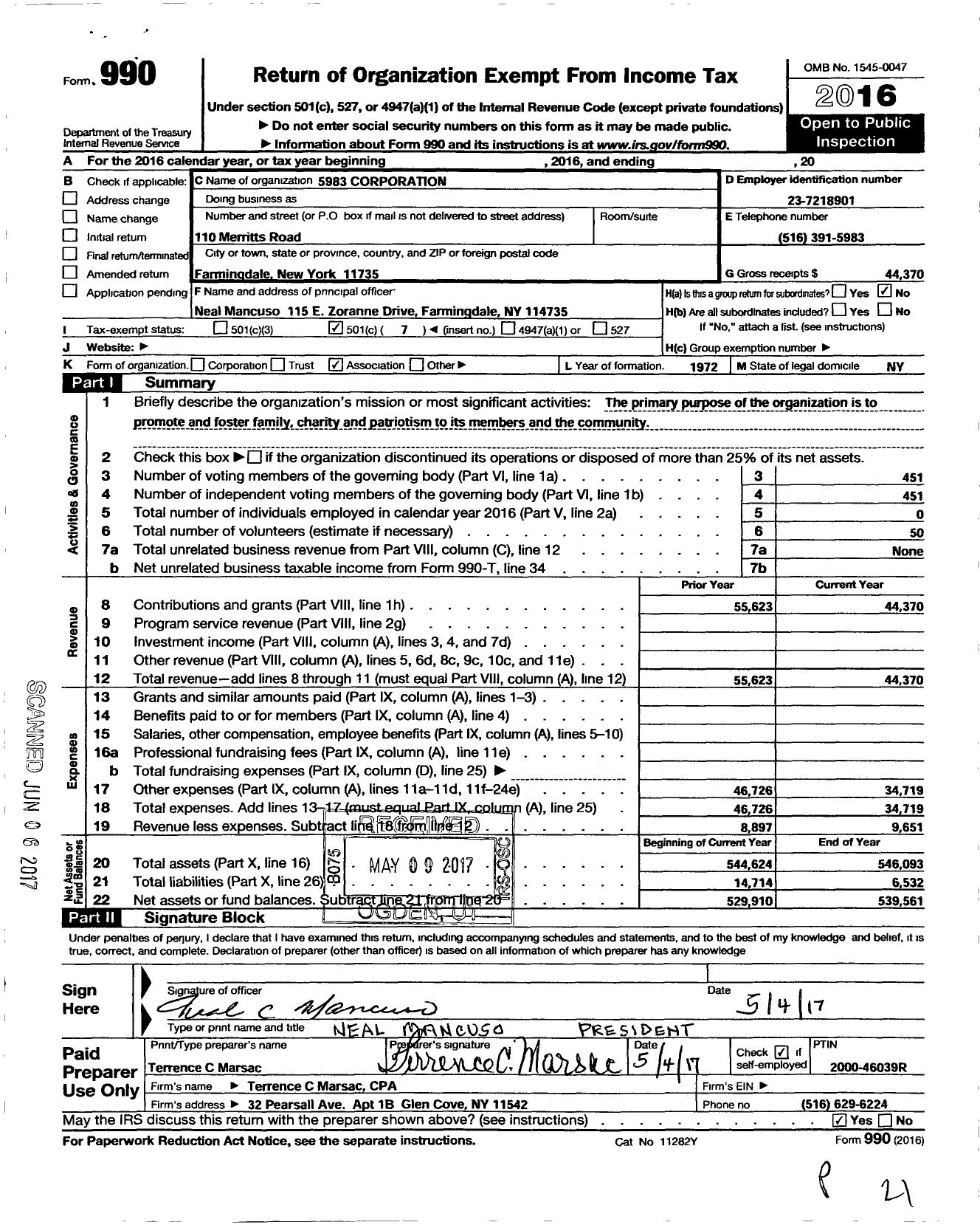 Image of first page of 2016 Form 990O for 5983 Corporation