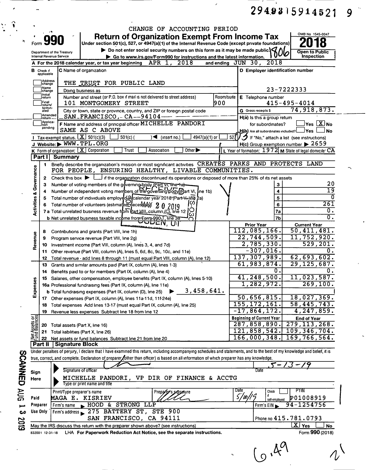 Image of first page of 2017 Form 990 for The Trust for Public Land