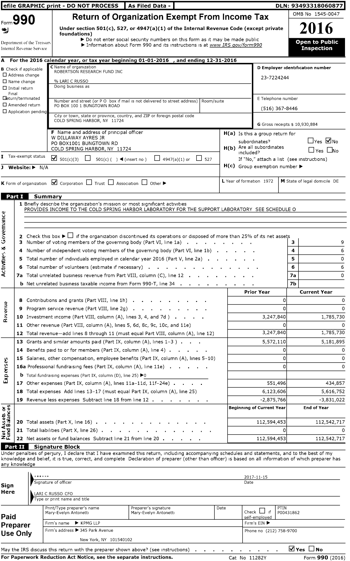 Image of first page of 2016 Form 990 for Robertson Research Fund