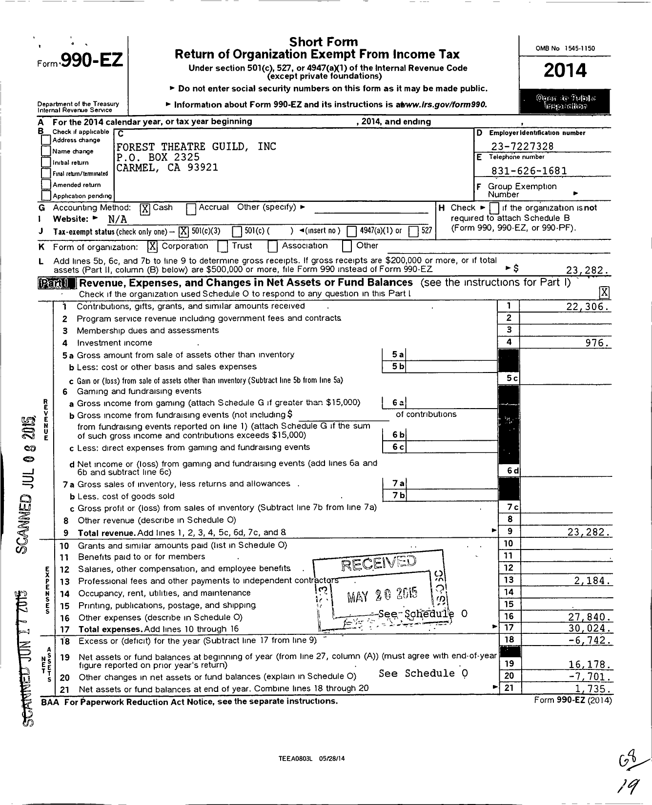 Image of first page of 2014 Form 990EZ for Forest Theatre Guild