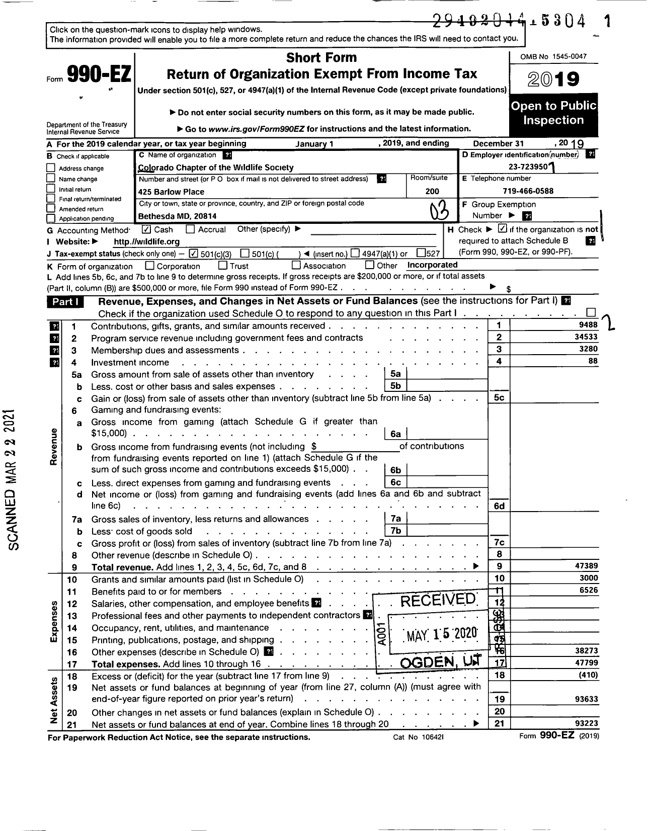 Image of first page of 2019 Form 990EZ for Colorado Chapter