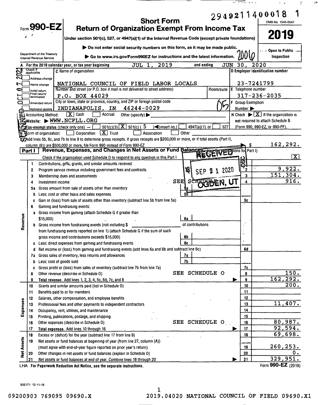 Image of first page of 2019 Form 990EO for American Federation of Government Employees - 073 Afge Council