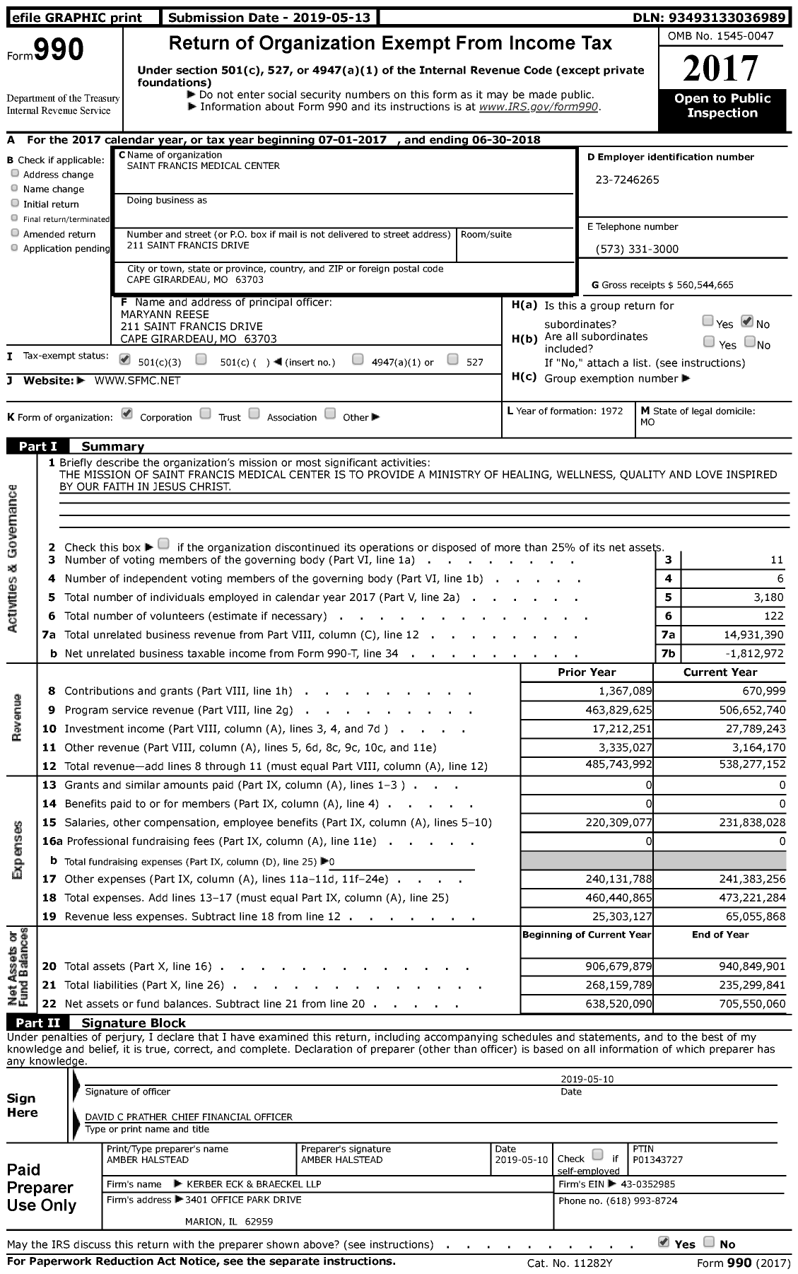 Image of first page of 2017 Form 990 for Saint Francis Medical Center