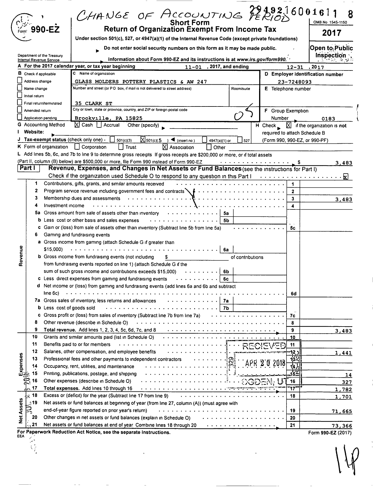 Image of first page of 2017 Form 990EO for United Steelworkers - 247m United Steelworkers Local