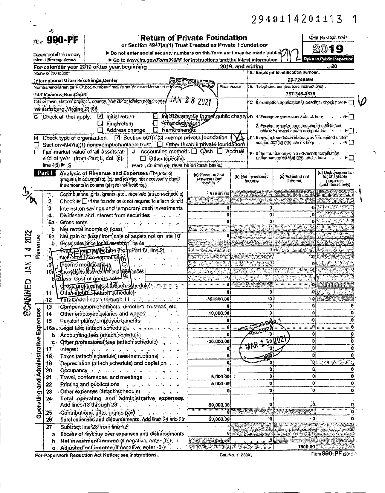 Image of first page of 2019 Form 990PF for International Urban Exchange Center