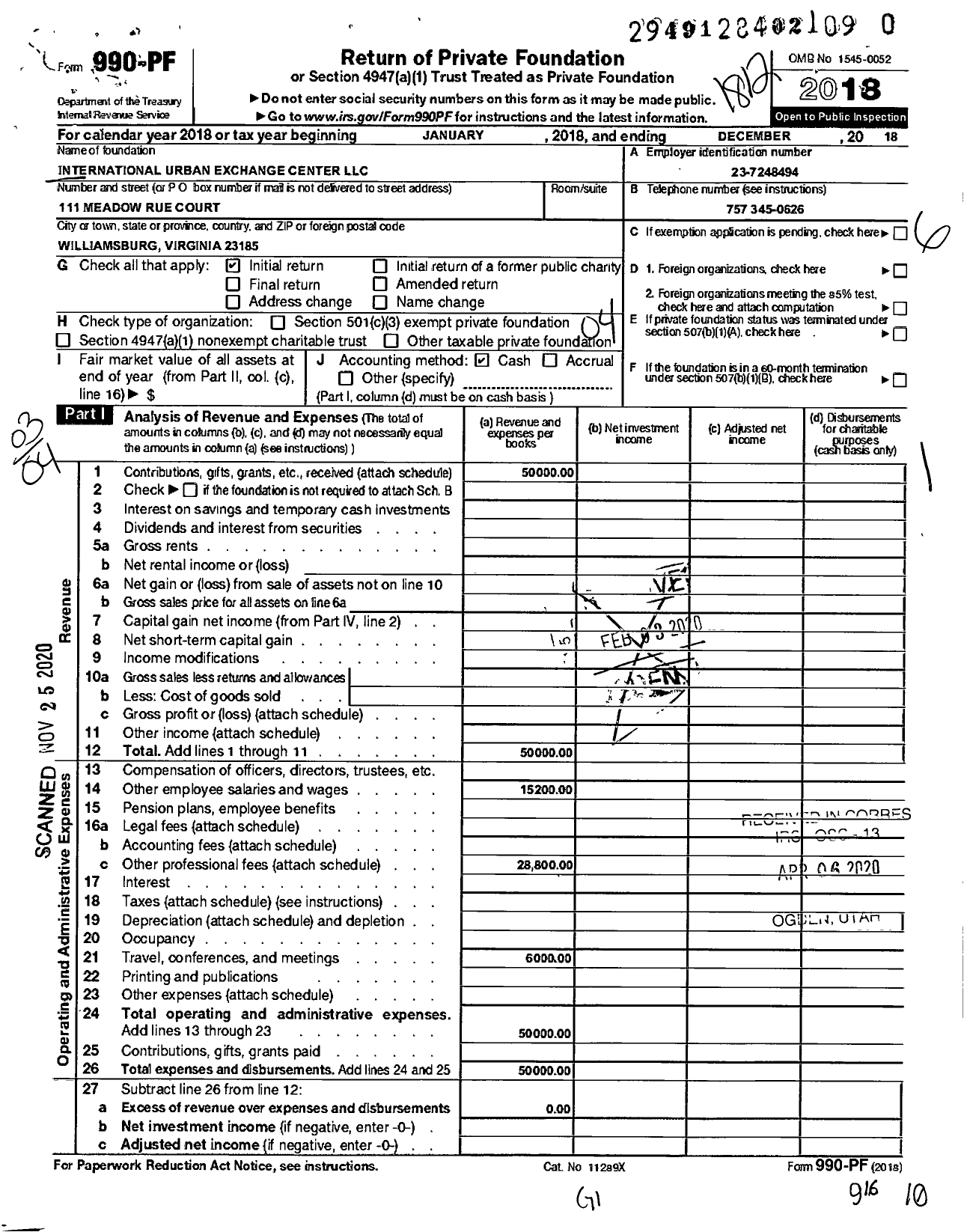 Image of first page of 2018 Form 990PF for International Urban Exchange Center