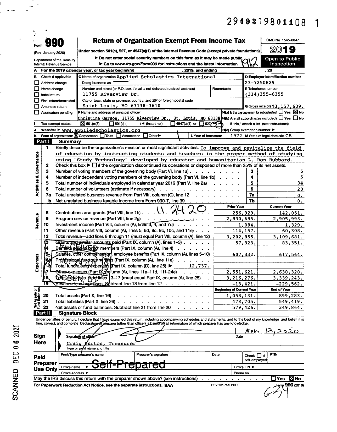 Image of first page of 2019 Form 990 for Applied Scholastics International