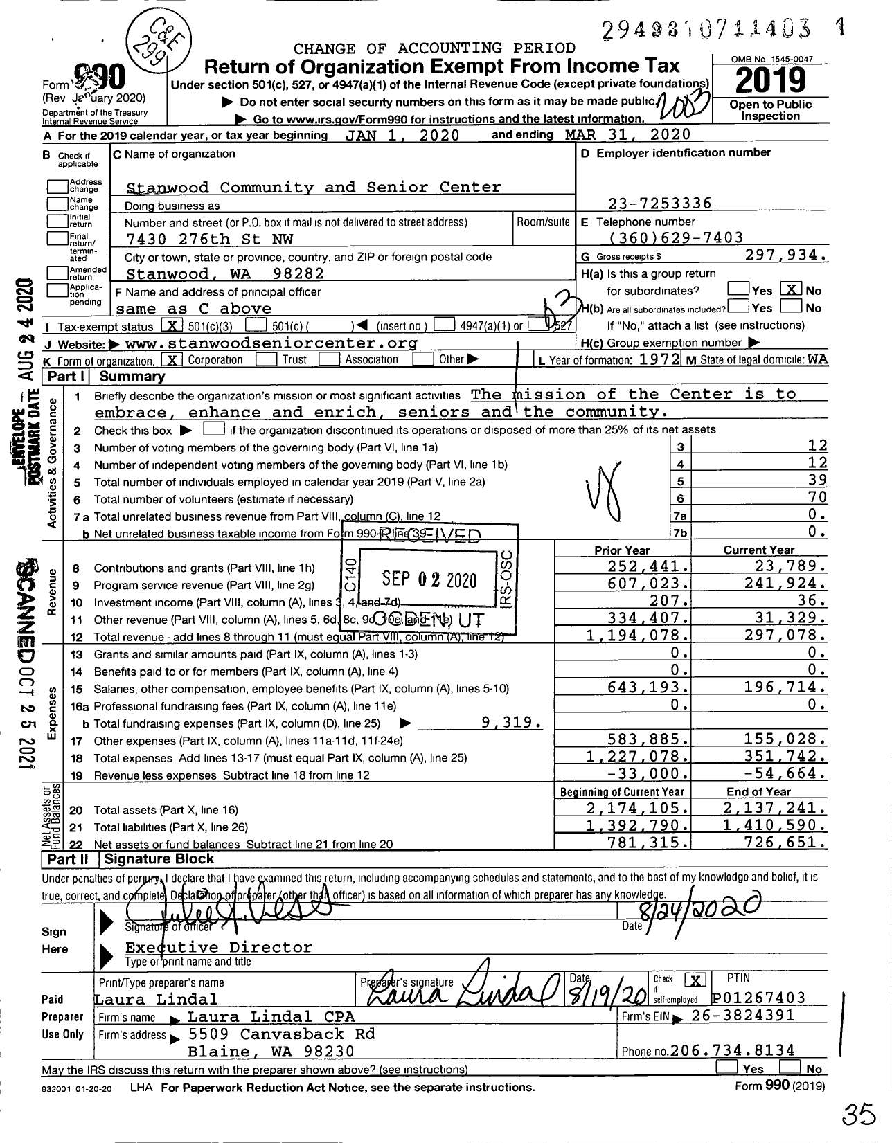 Image of first page of 2019 Form 990 for Lincoln Hill Retirement Community