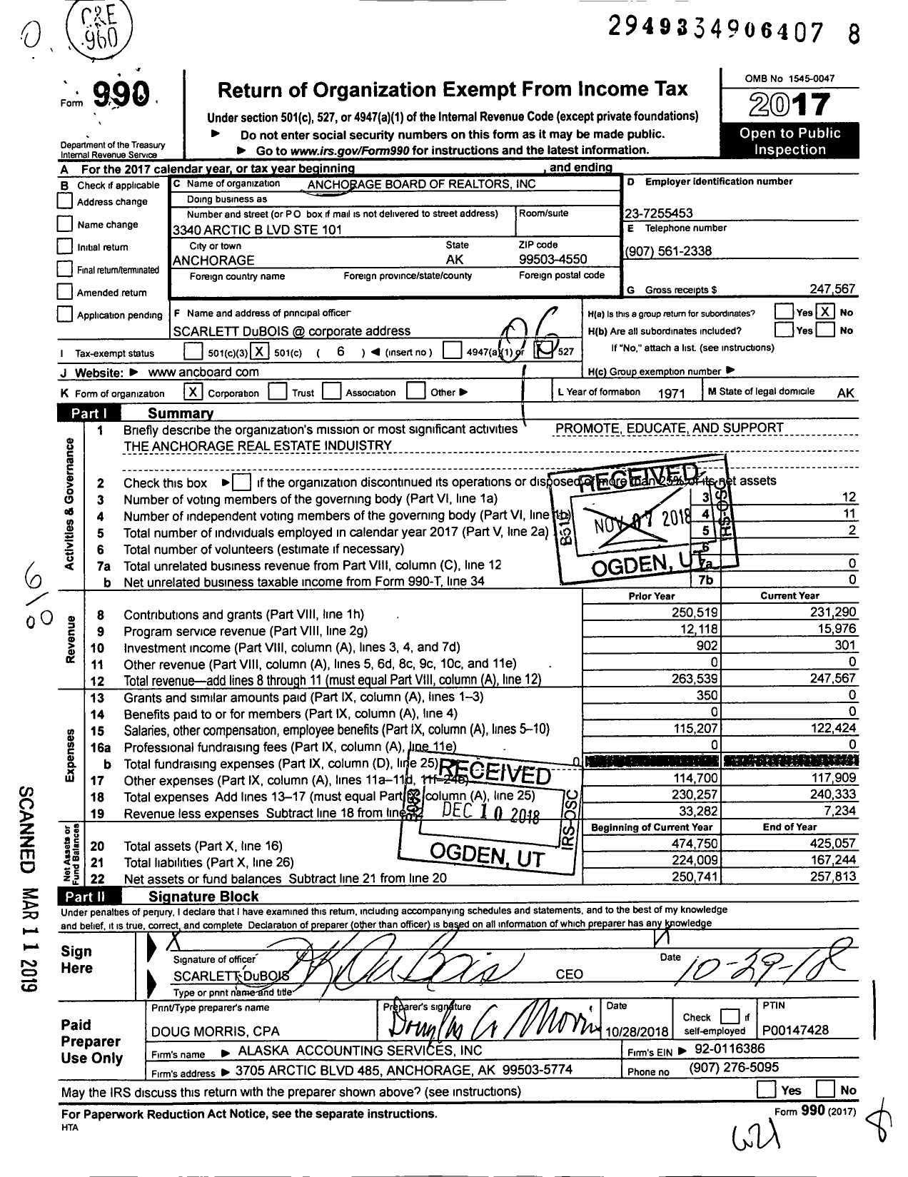 Image of first page of 2017 Form 990O for Anchorage Board of Realtors