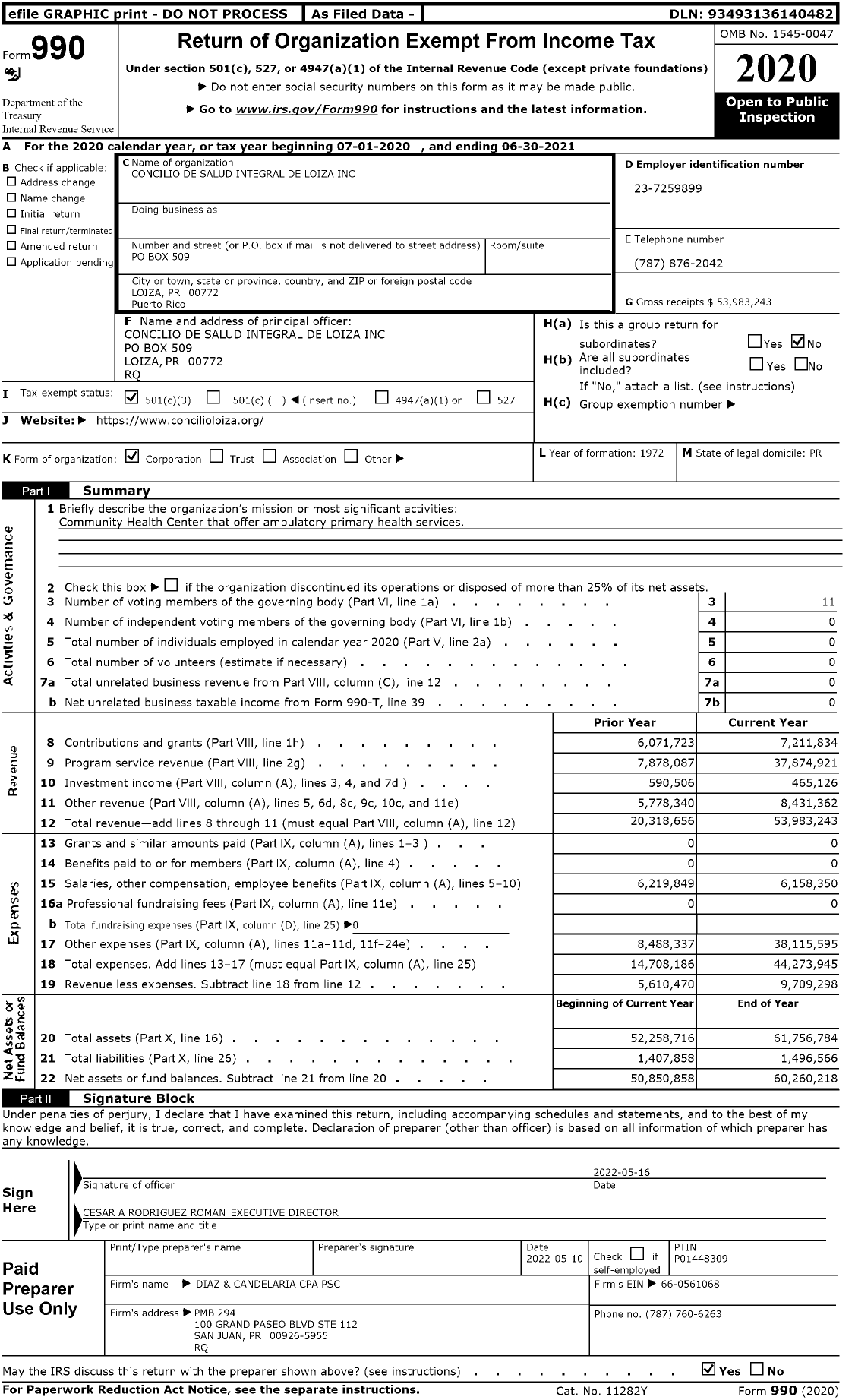 Image of first page of 2020 Form 990 for Integral De Loiza Conciliode Salud