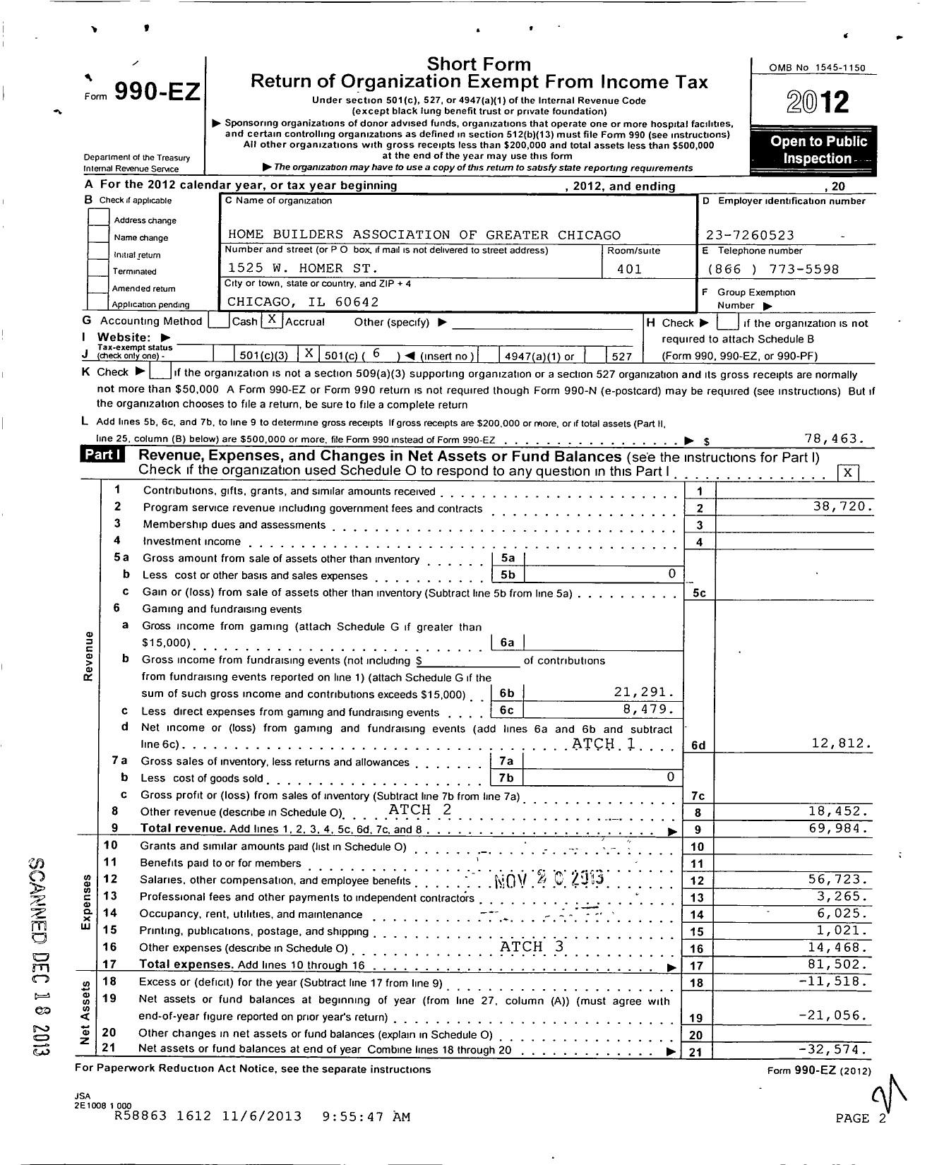 Image of first page of 2012 Form 990EO for Home Builders Association of Greater Chicago