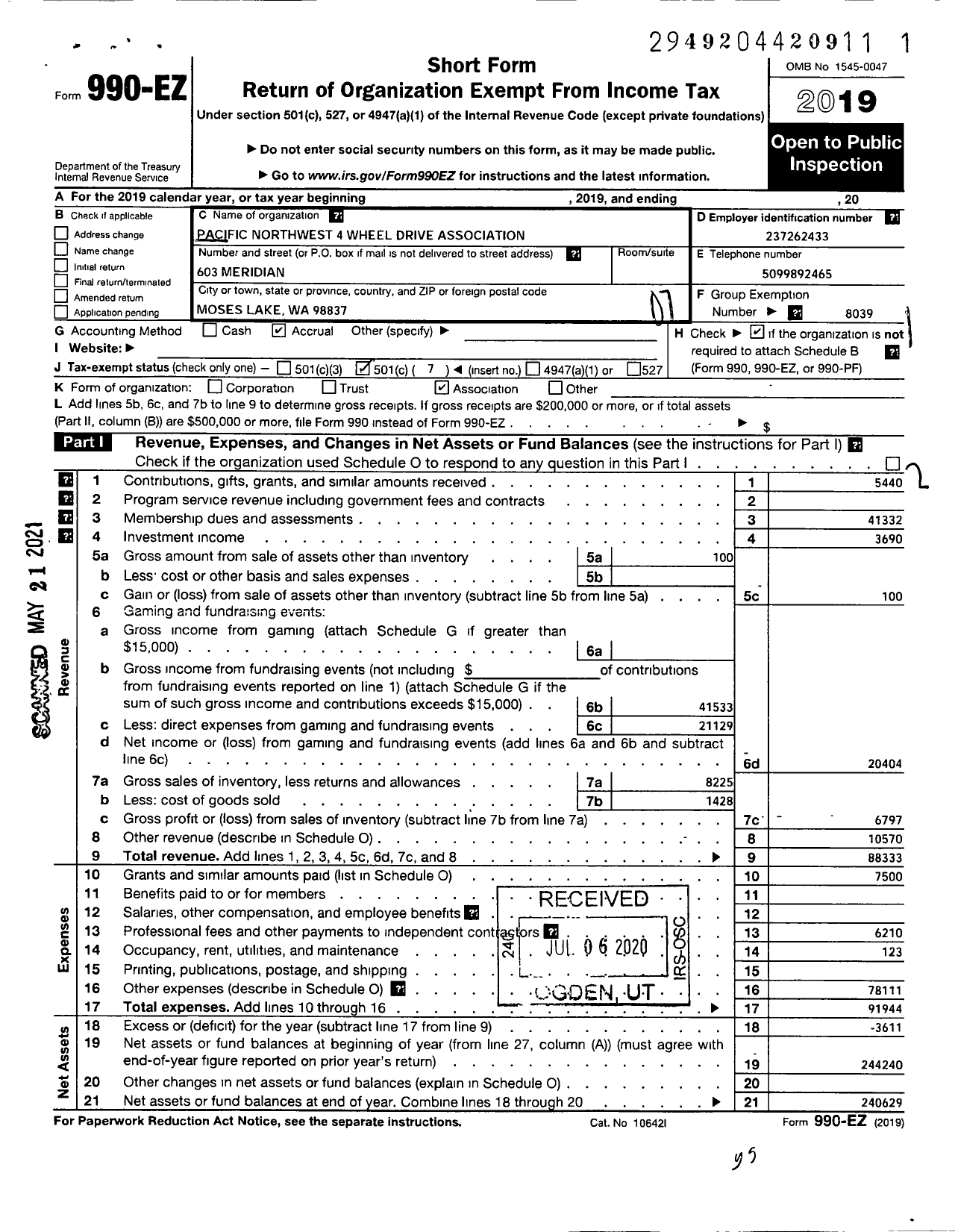 Image of first page of 2019 Form 990EO for Pacific Northwest W 4 Wheel Drive Association