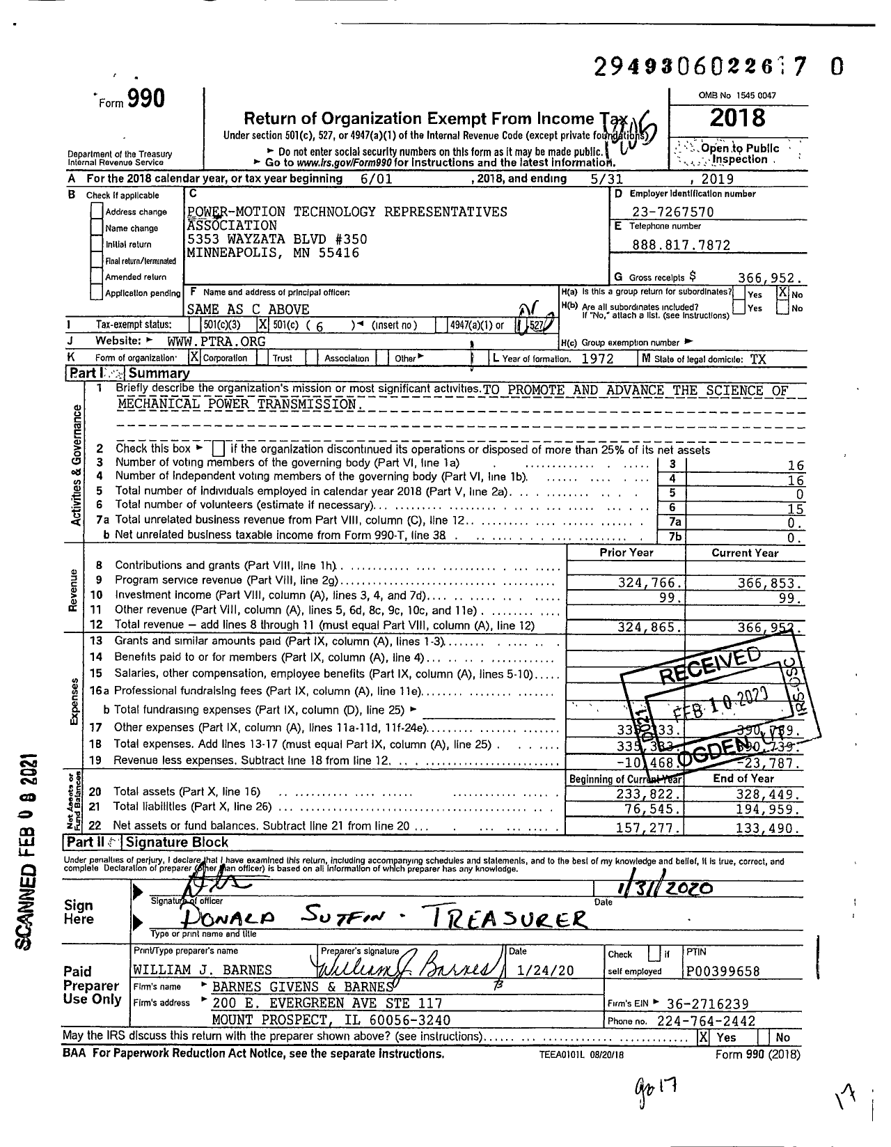 Image of first page of 2018 Form 990O for Power-Motion Technology Representatives Association