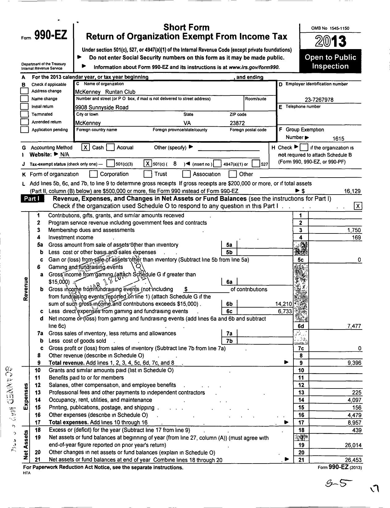 Image of first page of 2013 Form 990EO for Ruritan - Mckenney