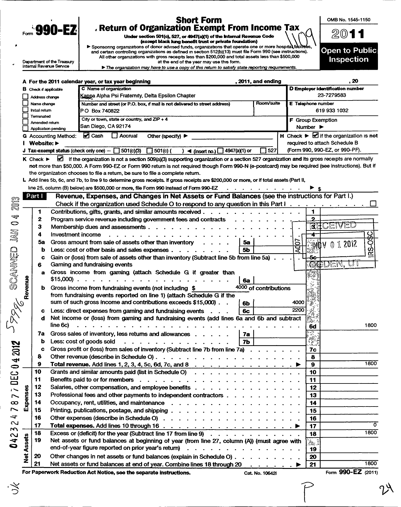 Image of first page of 2010 Form 990EO for Kappa Alpha Psi Fraternity / Delta Epsilon Chapter