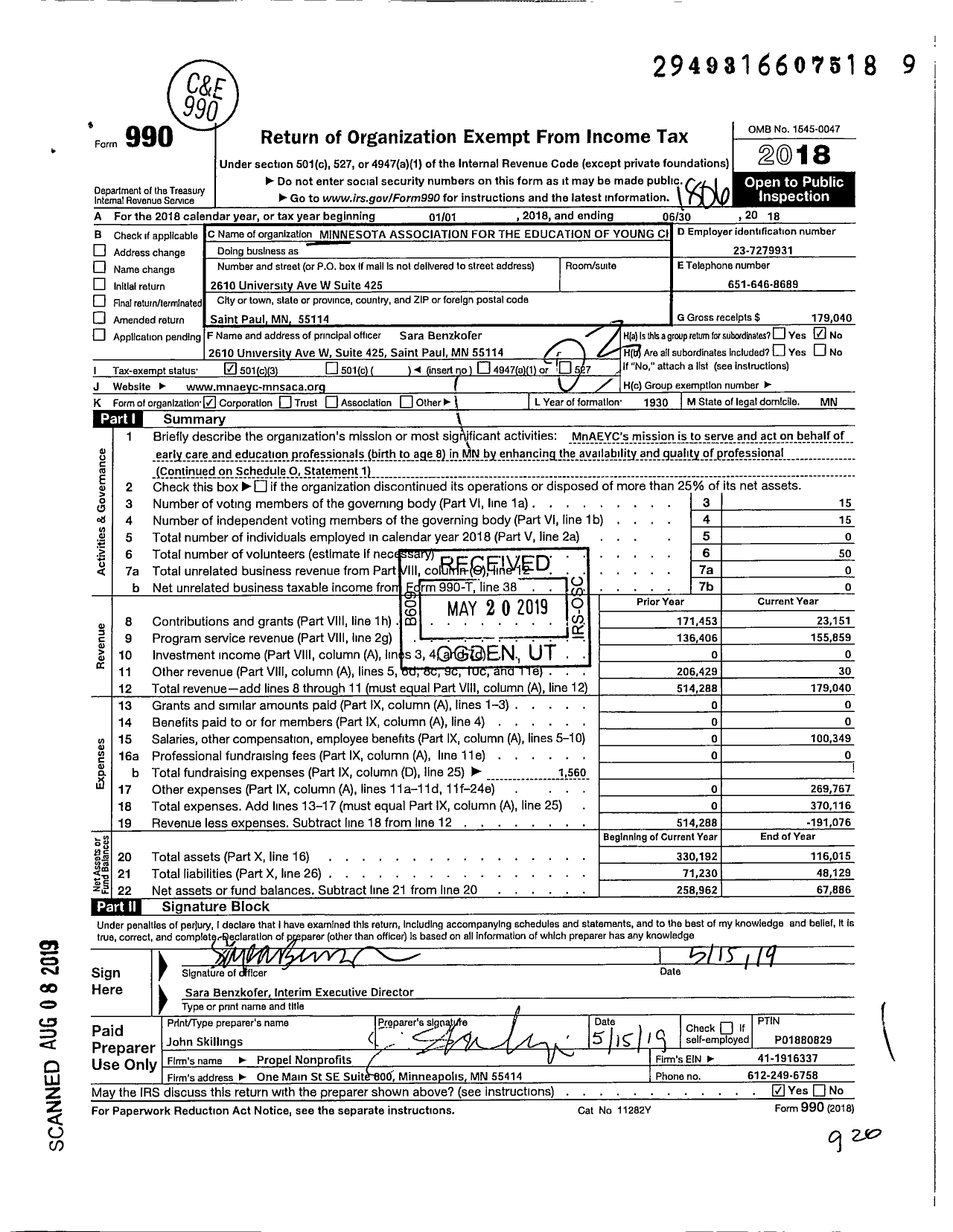 Image of first page of 2017 Form 990 for Mnsaca