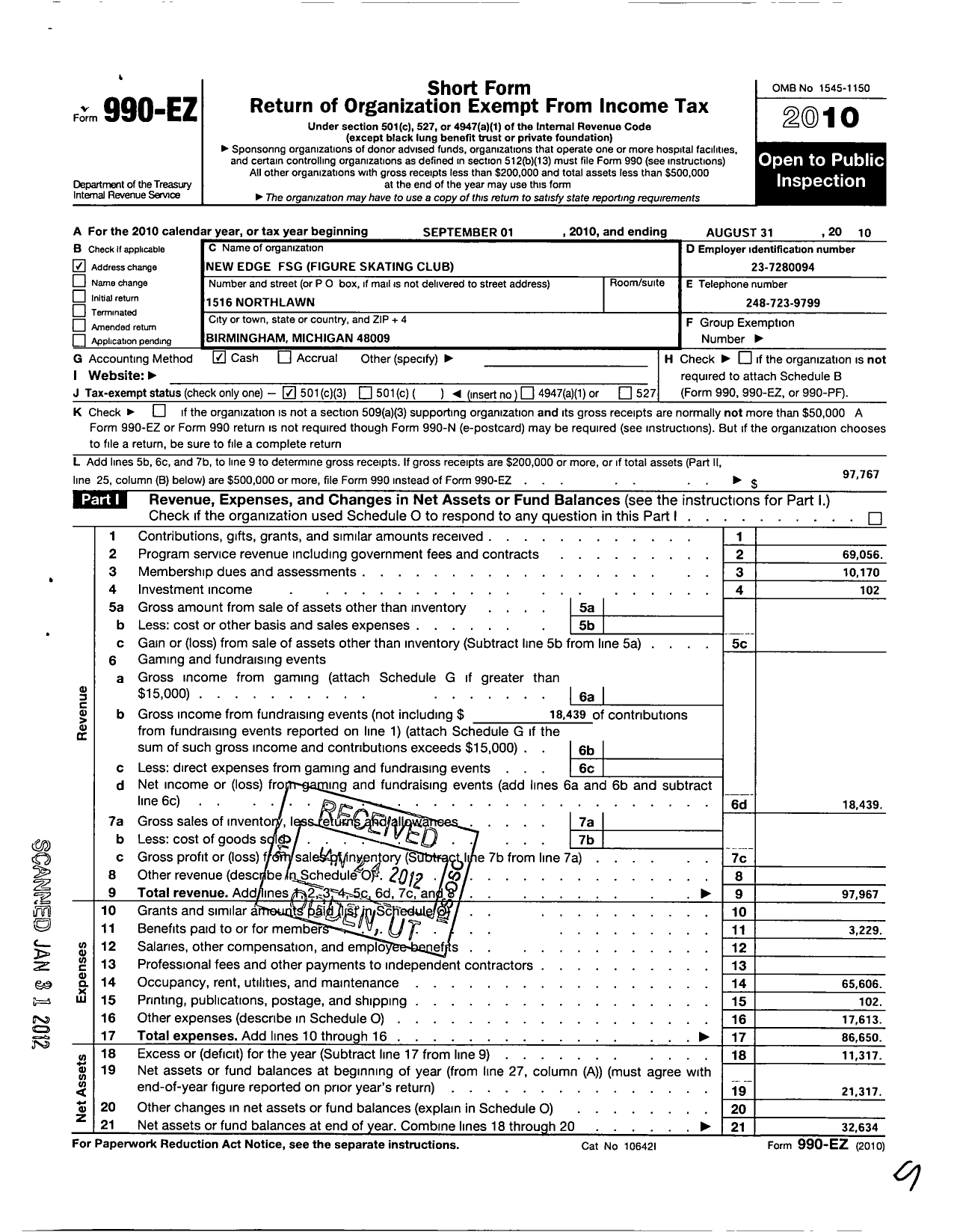 Image of first page of 2009 Form 990EZ for New Edge Figure Skating Club