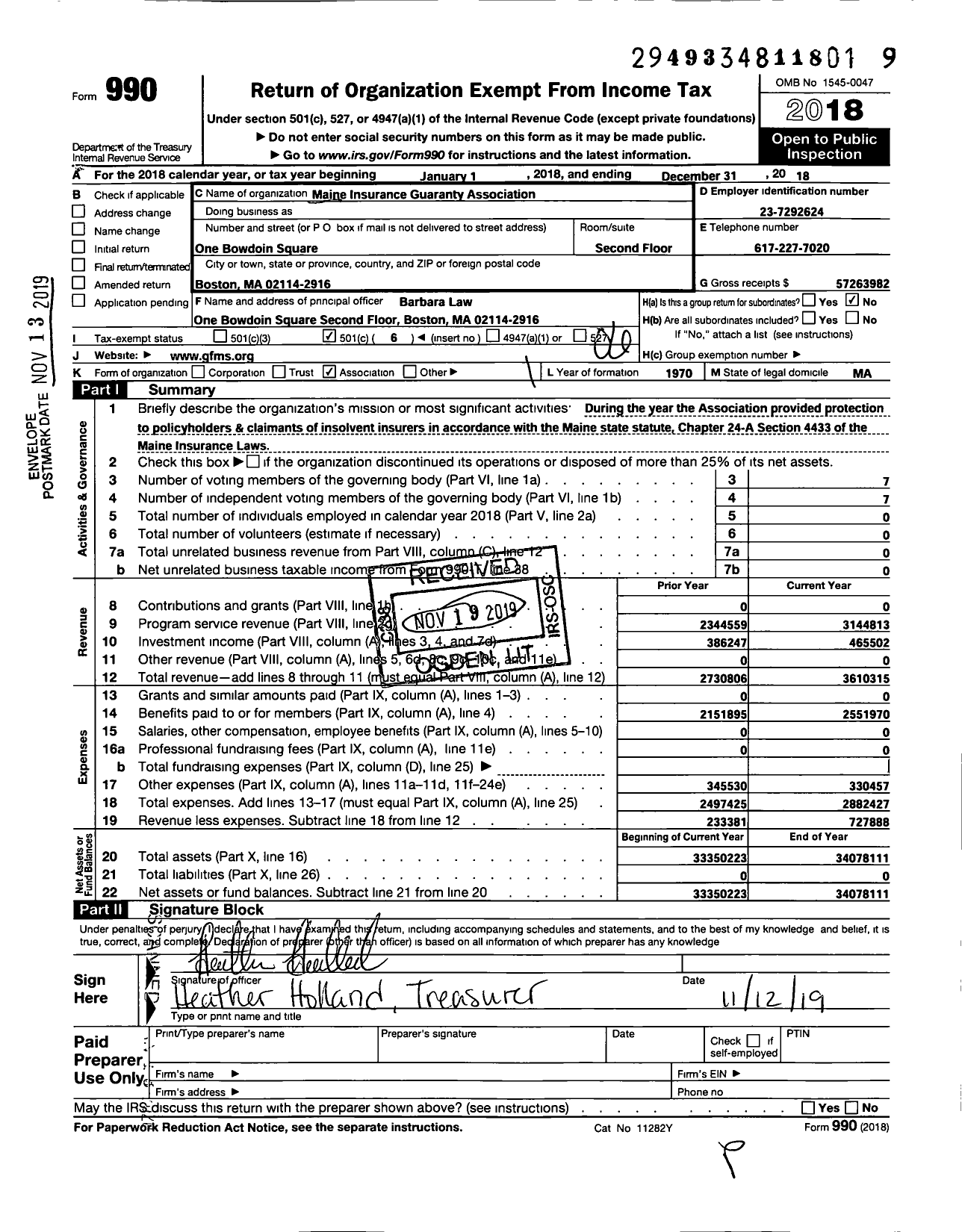 Image of first page of 2018 Form 990O for Guaranty Fund Management Services (GFMS)