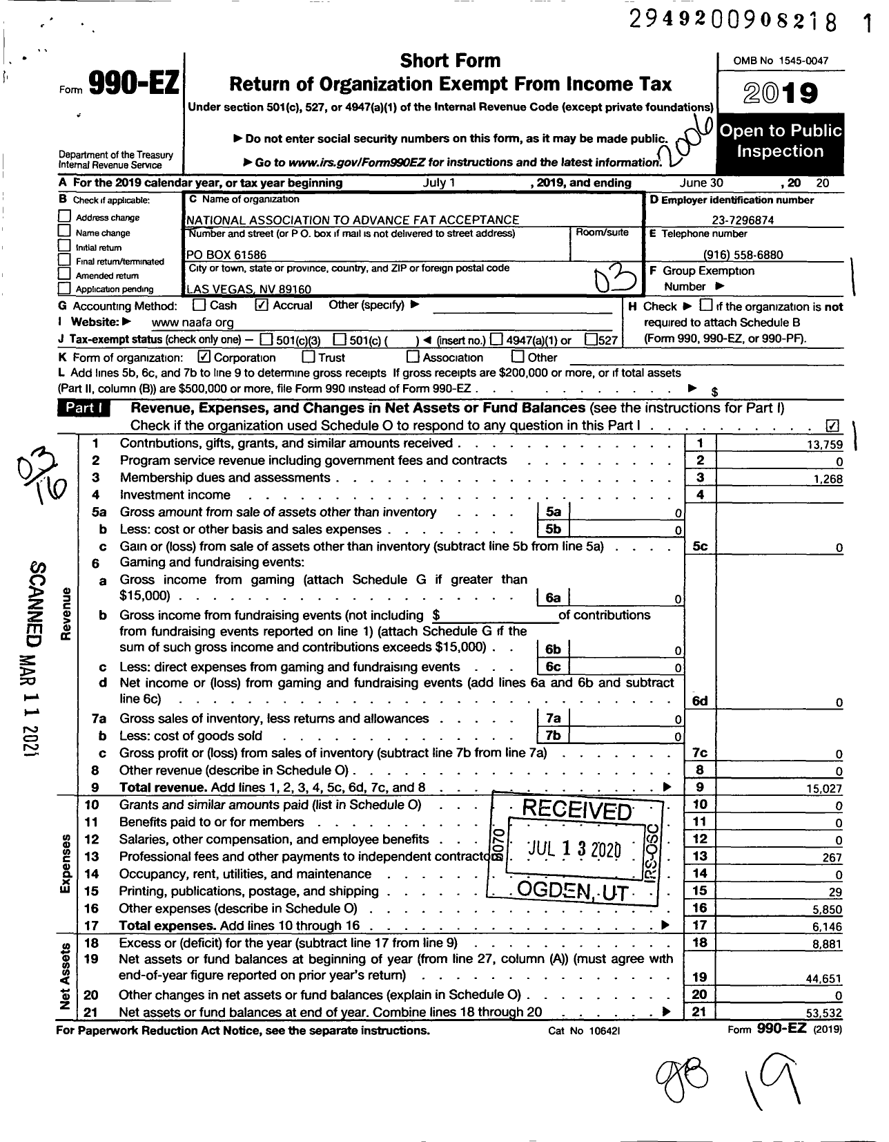 Image of first page of 2019 Form 990EZ for National Association To Advance Fat Acceptance