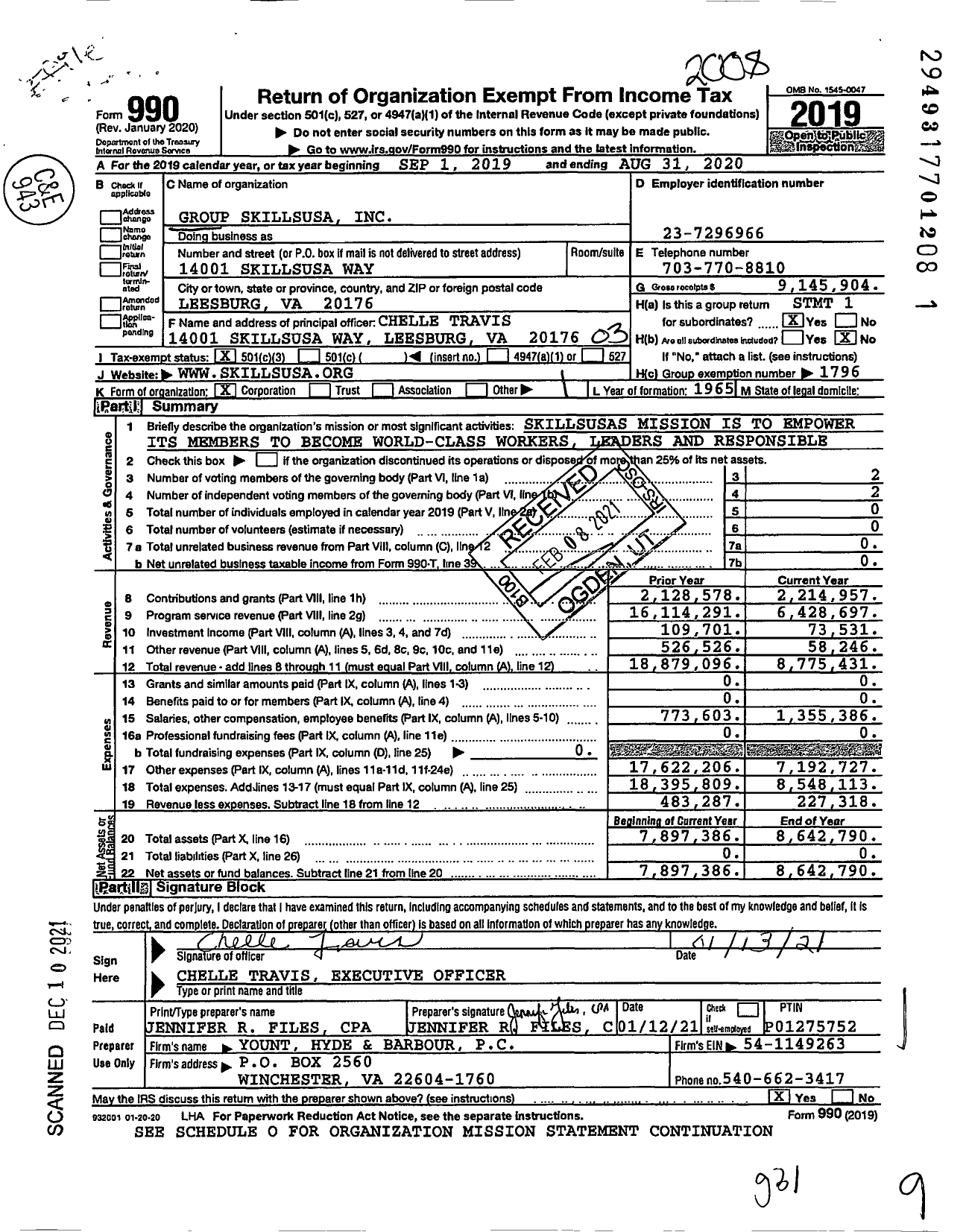 Image of first page of 2019 Form 990 for Group Return