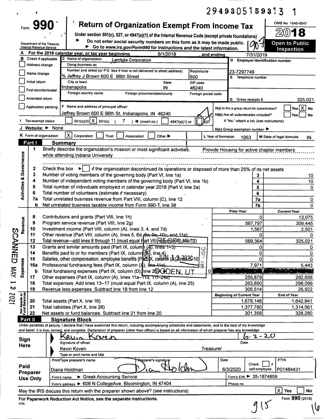 Image of first page of 2018 Form 990O for Lambda Corporation