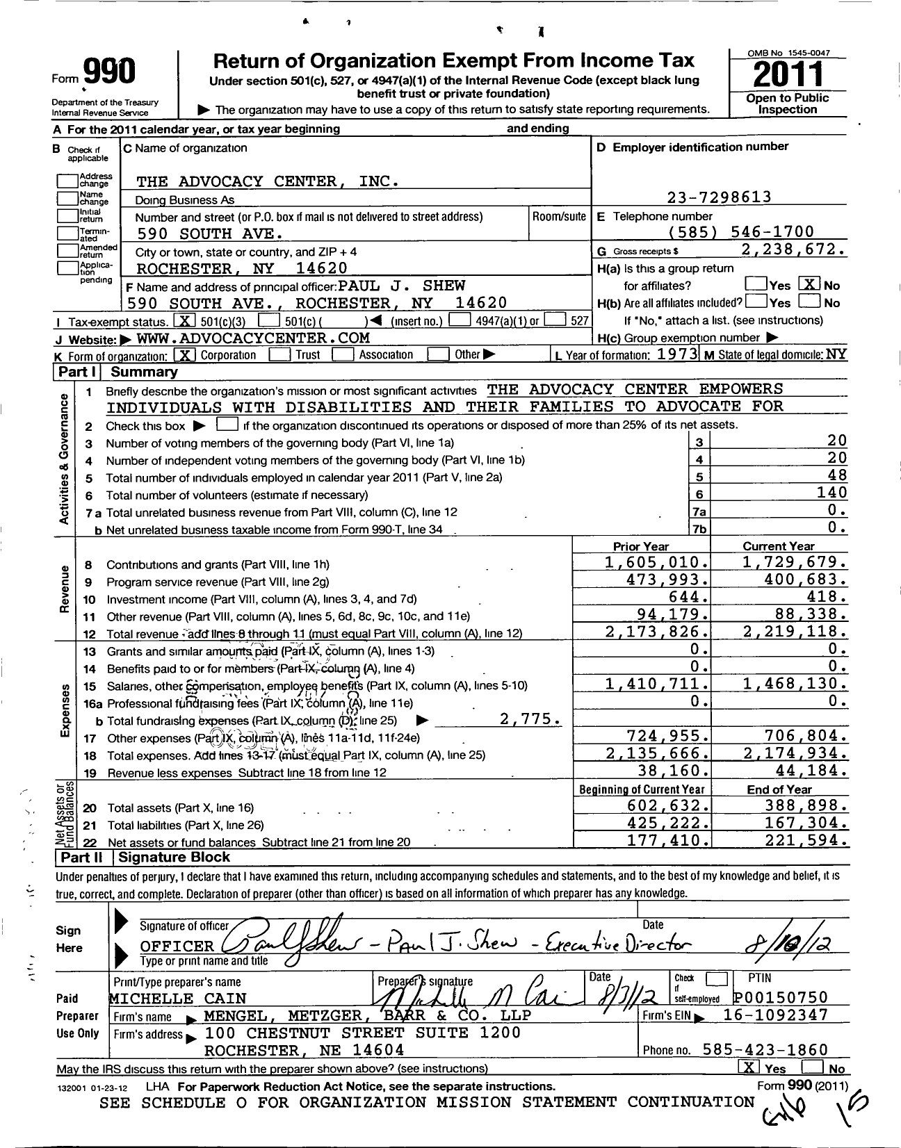 Image of first page of 2011 Form 990 for The Advocacy Center (AC)