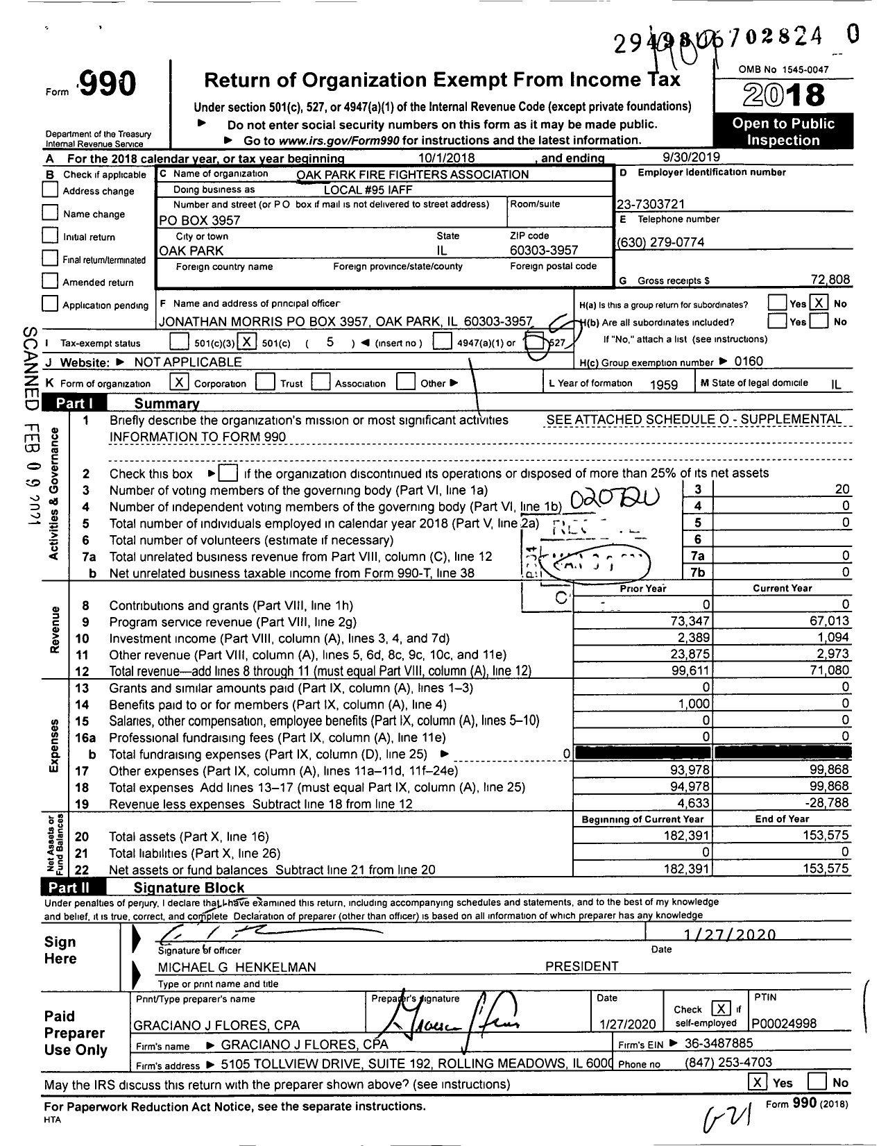 Image of first page of 2018 Form 990O for International Association of Fire Fighters - L0095 Oak Park