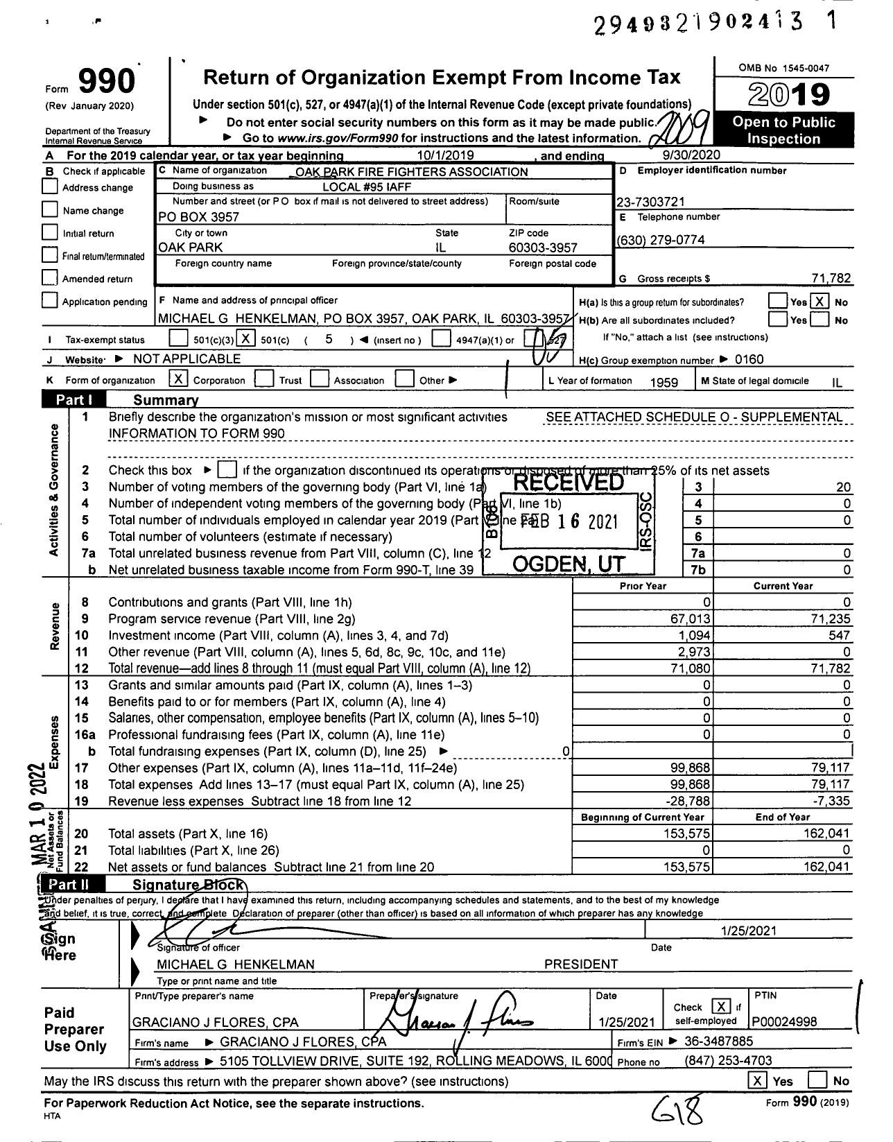 Image of first page of 2019 Form 990O for International Association of Fire Fighters - L0095 Oak Park