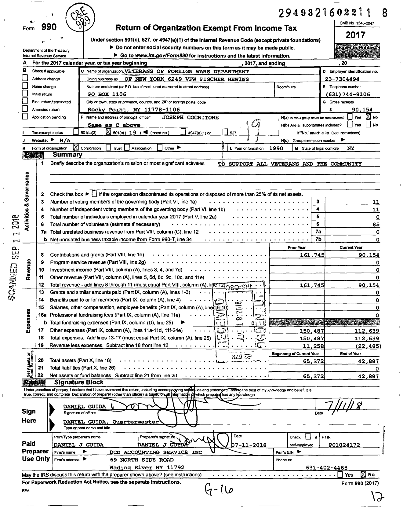 Image of first page of 2017 Form 990O for Department of Ny VFW - 6249 Vfw-Ny Fischer-Hewins