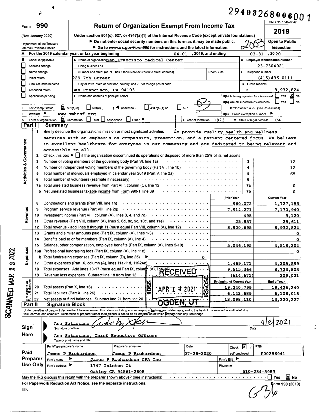 Image of first page of 2019 Form 990 for Equity Health (SMHC)