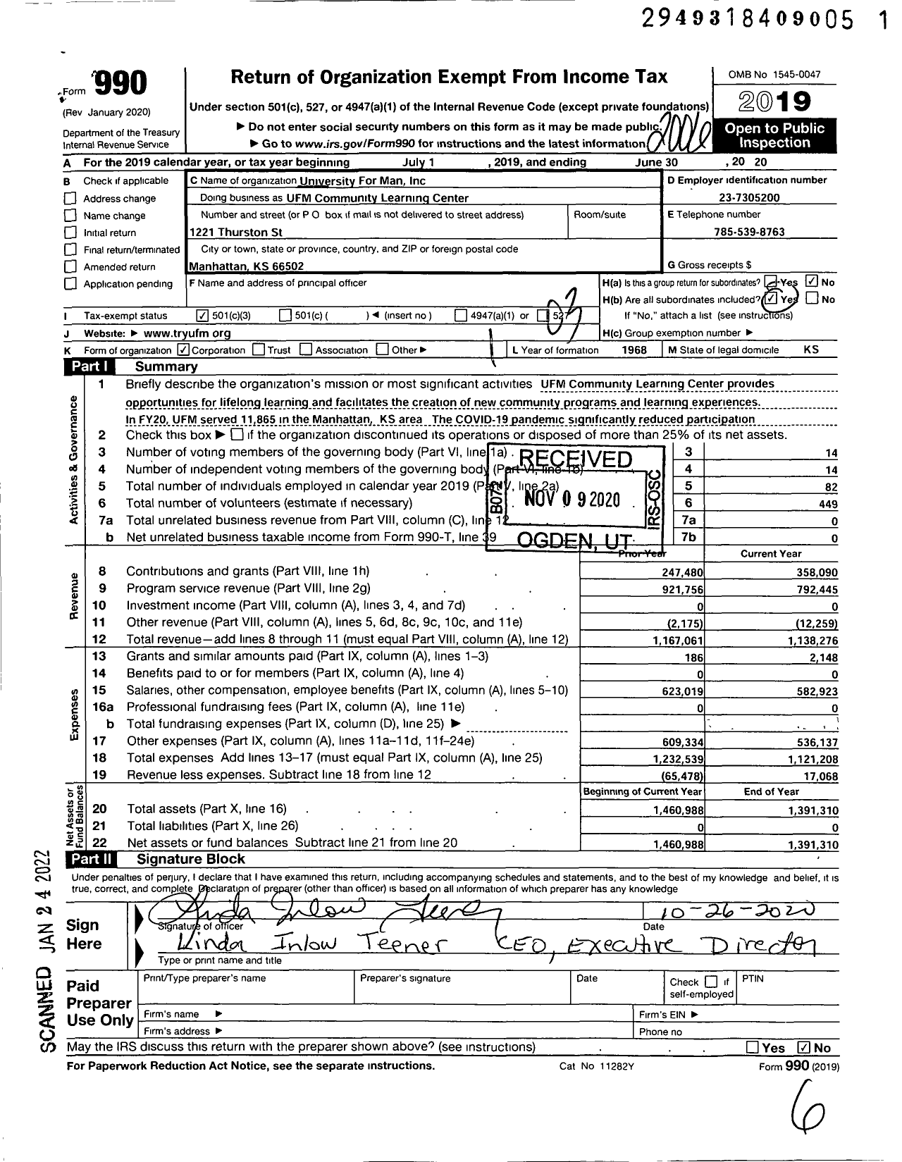 Image of first page of 2019 Form 990 for UFM Community Learning Center