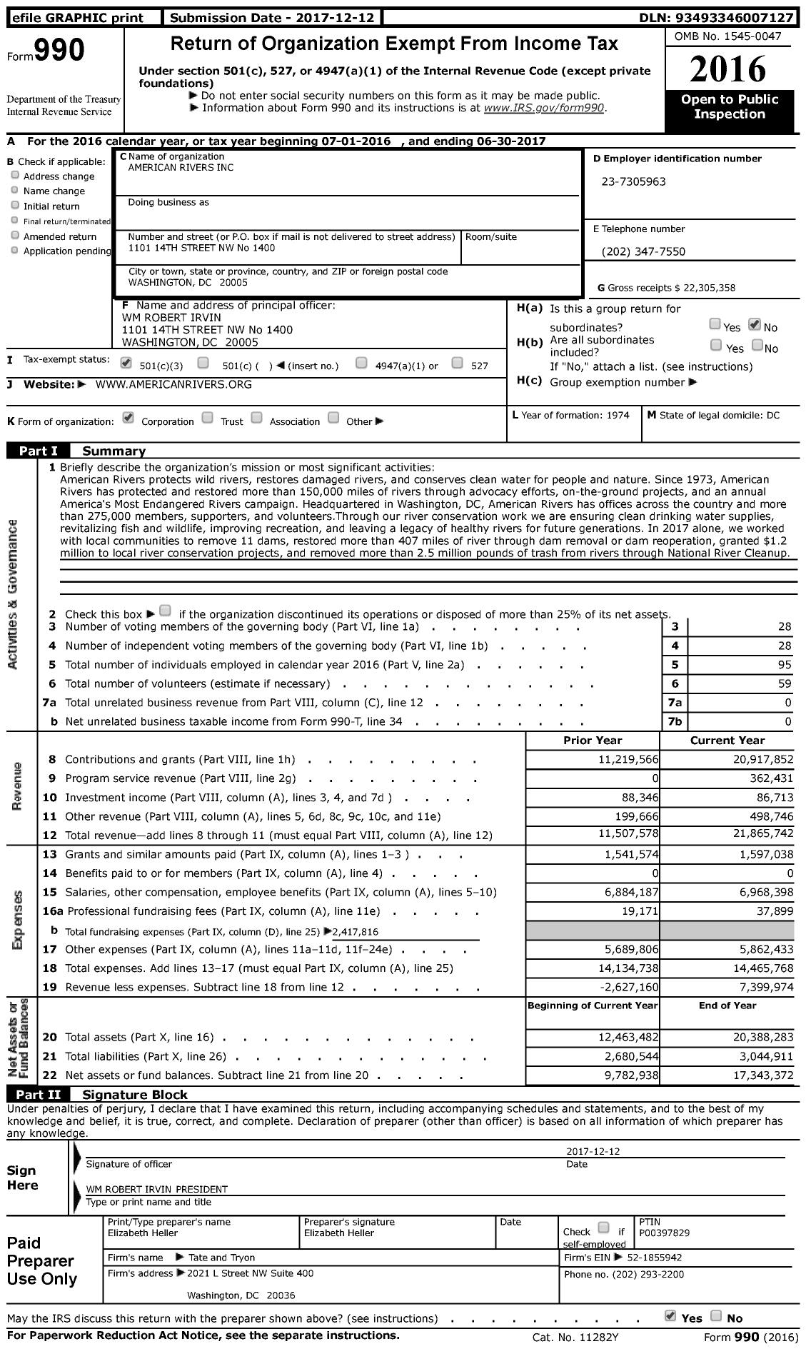 Image of first page of 2016 Form 990 for American Rivers