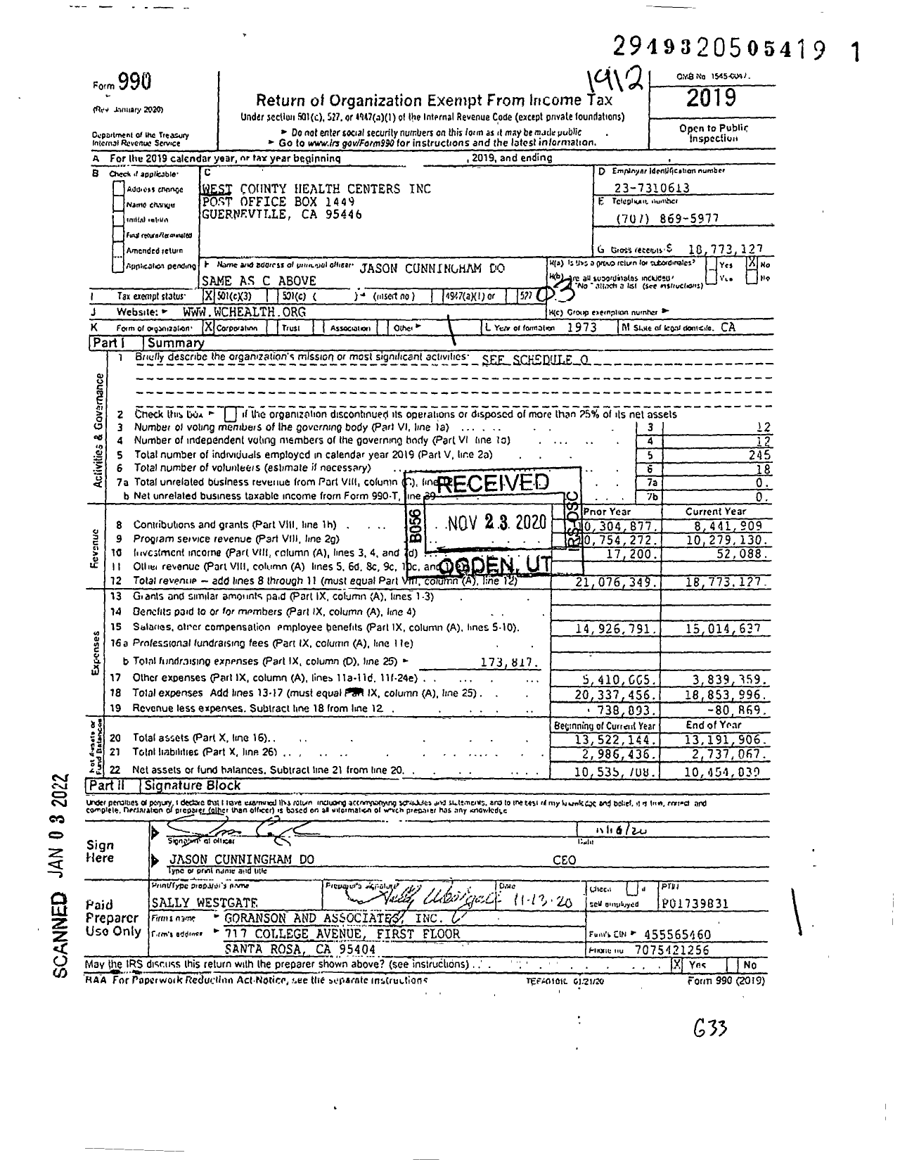 Image of first page of 2019 Form 990 for West County Health Centers