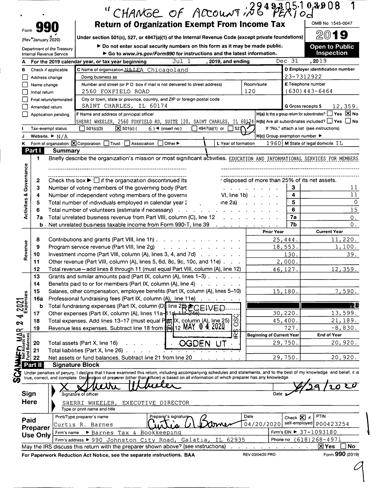 Image of first page of 2019 Form 990 for Naifa Chicagoland