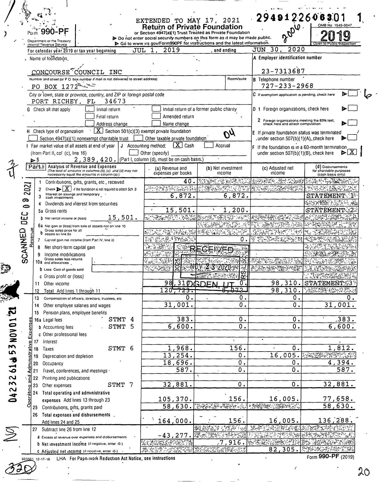 Image of first page of 2019 Form 990PF for Concourse Council