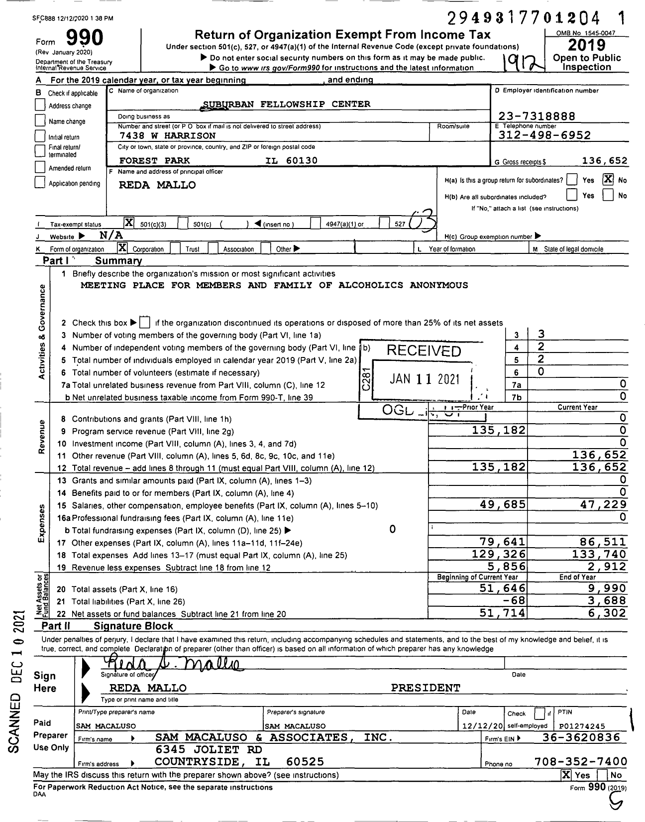 Image of first page of 2019 Form 990 for Suburban Fellowship Center