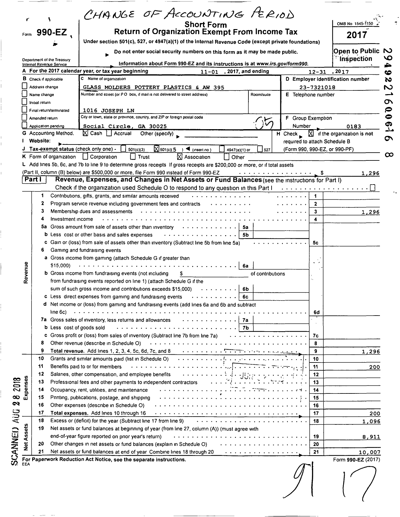 Image of first page of 2017 Form 990EO for United Steelworkers - 395m United Steelworkers Local