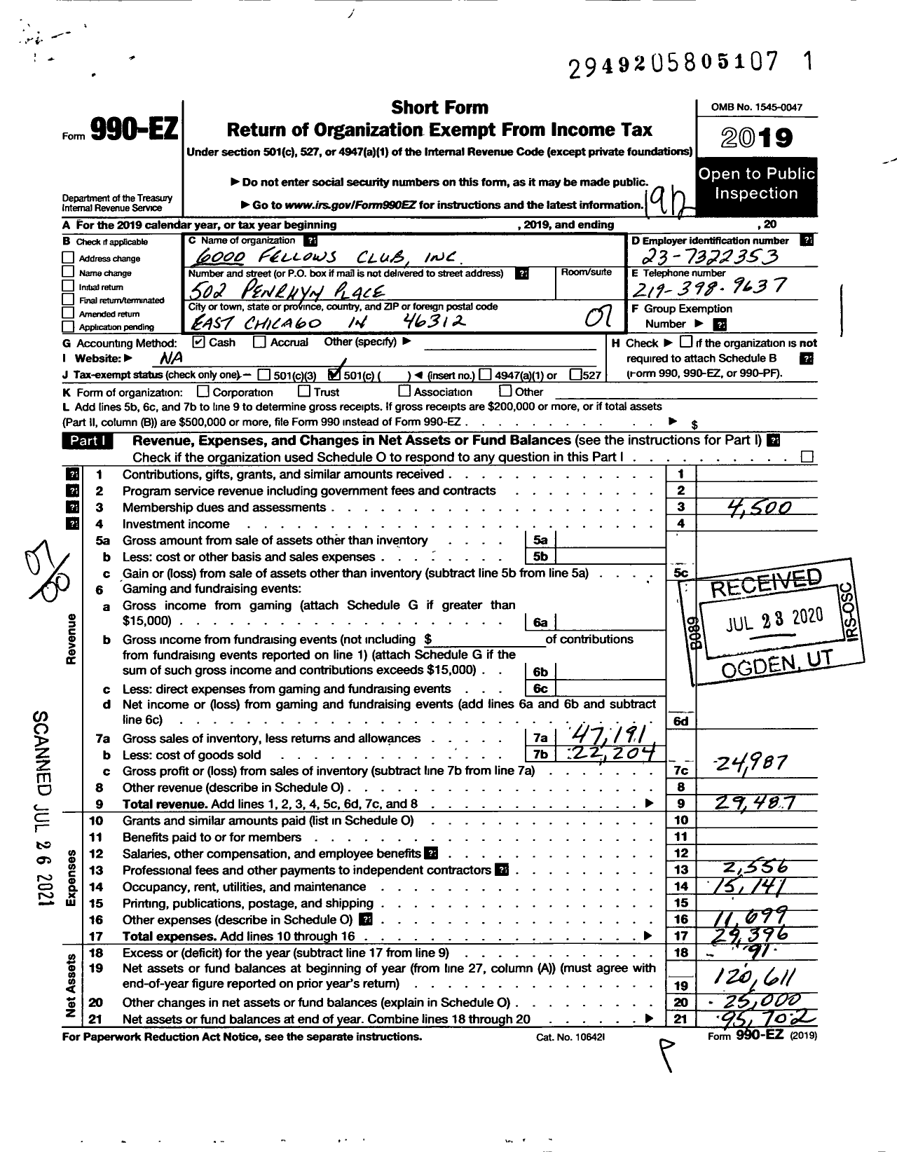 Image of first page of 2019 Form 990EO for Good Fellows Club