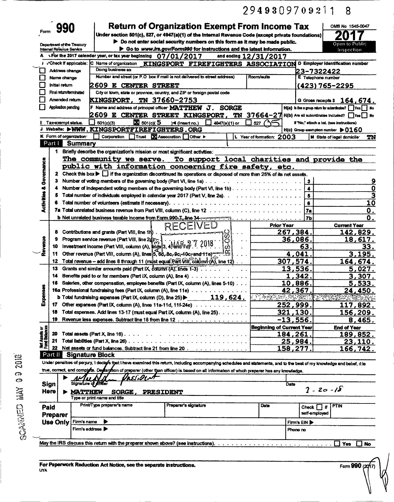 Image of first page of 2017 Form 990O for International Association of Fire Fighters - L2270 Kingsport