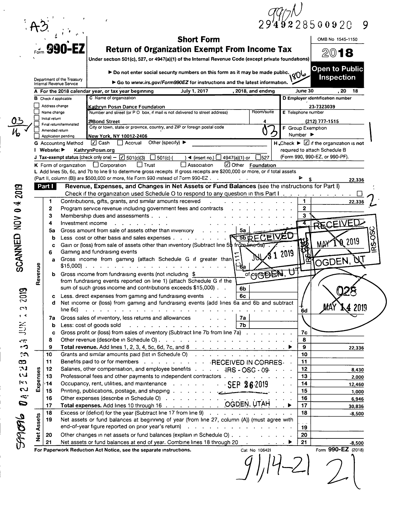 Image of first page of 2017 Form 990EZ for Kathryn Posin Dance Foundation