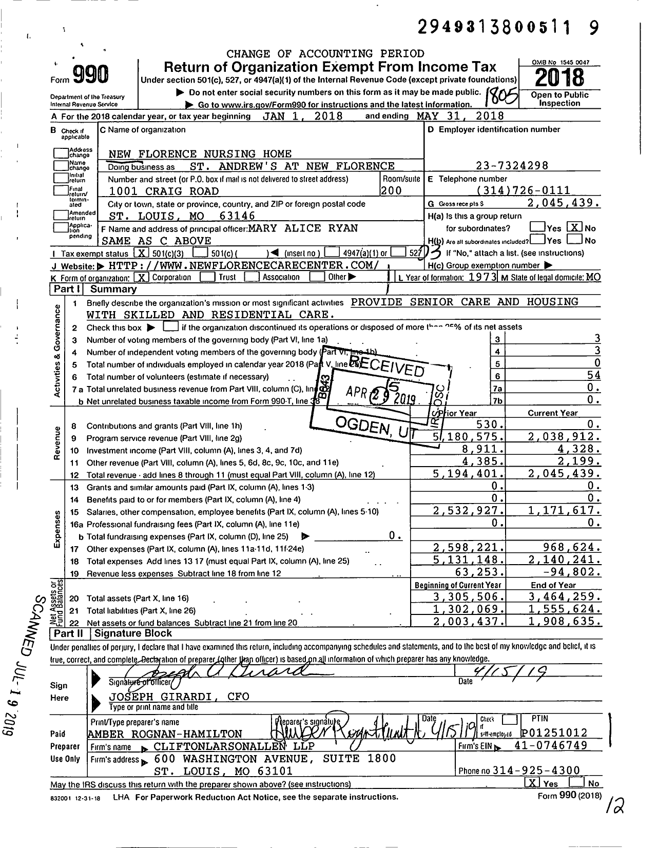 Image of first page of 2017 Form 990 for St Andrew's at New Florence