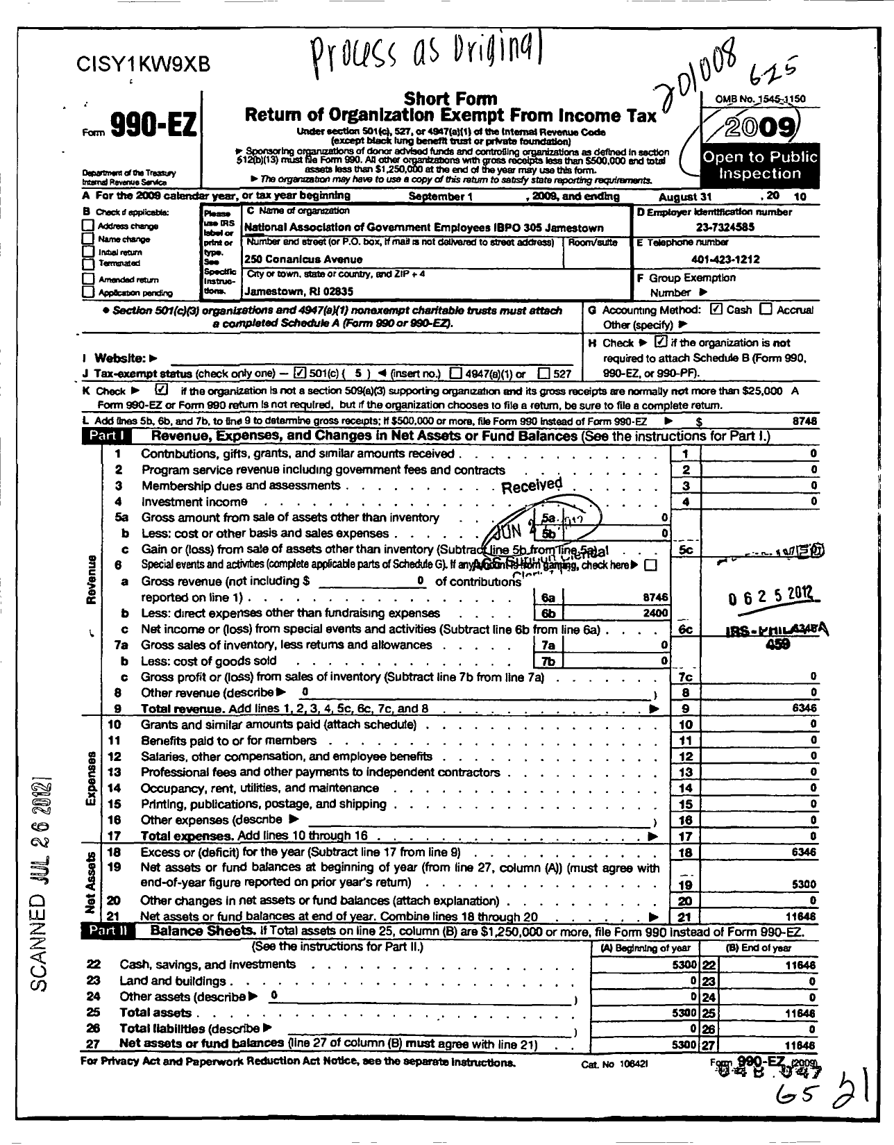 Image of first page of 2009 Form 990EO for National Association of Government Employees / 00-305-ibpo Jamestown Ri PD