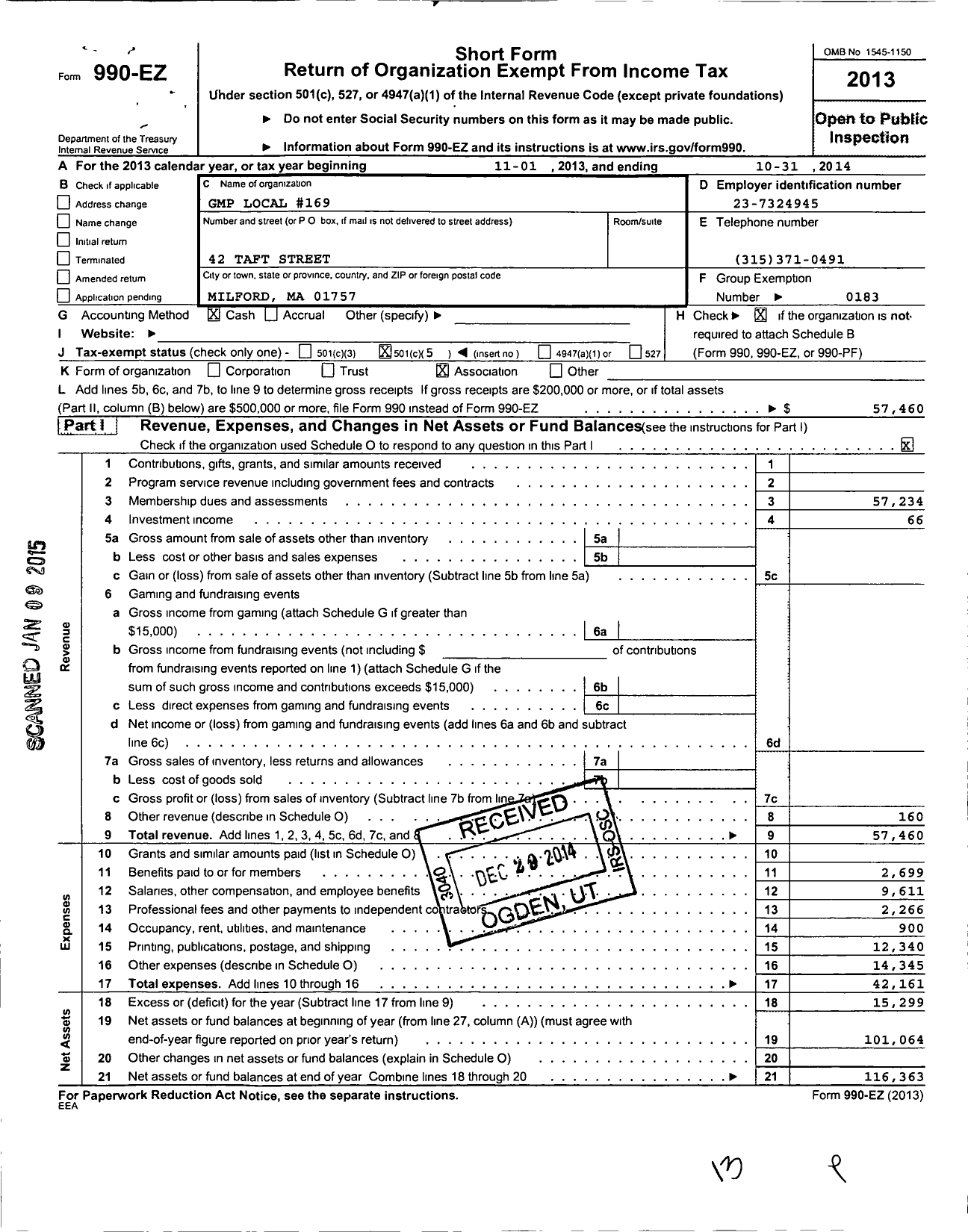 Image of first page of 2013 Form 990EO for Glass Molders Pottery Plastics and Allied Workers - 00169 Local