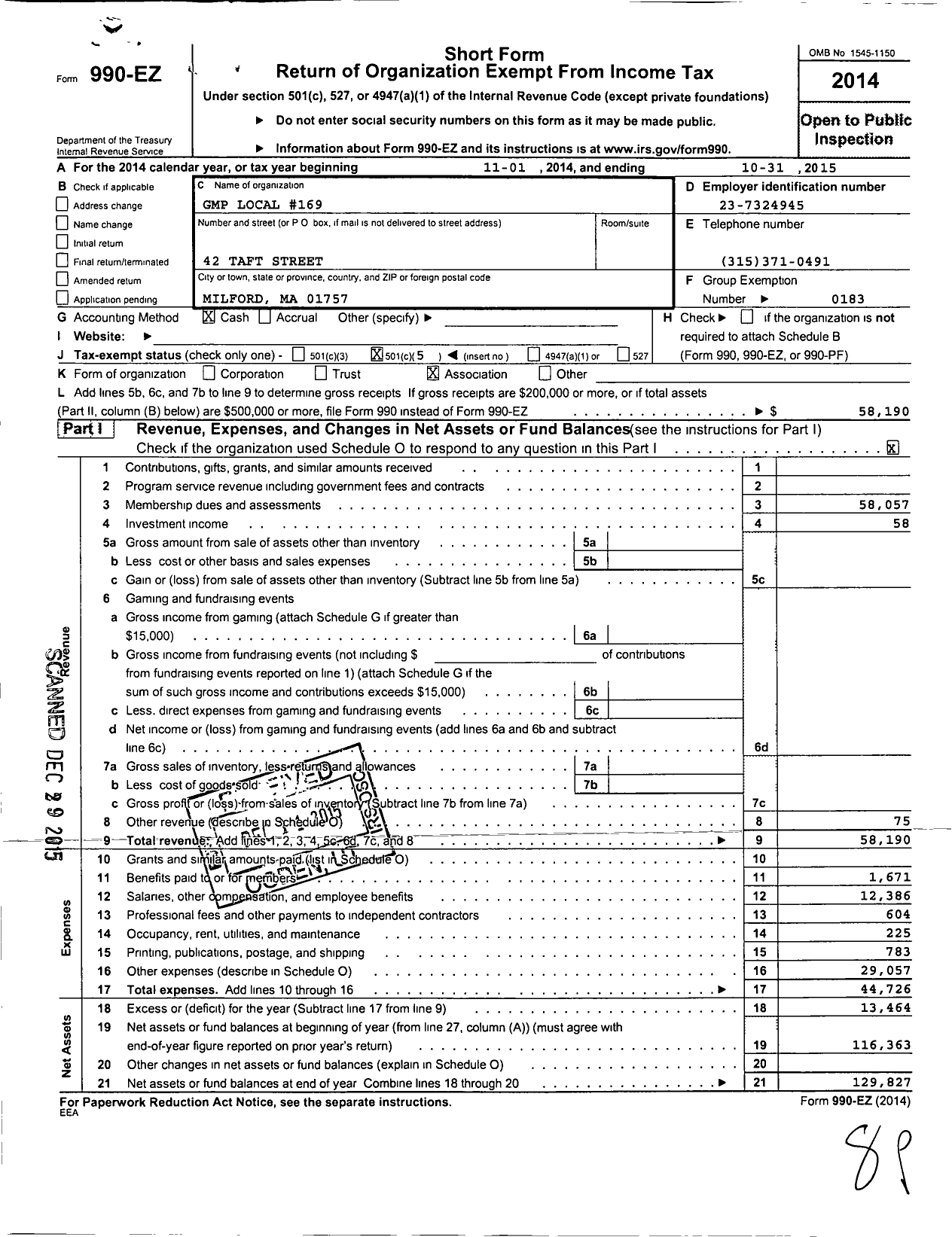 Image of first page of 2014 Form 990EO for Glass Molders Pottery Plastics and Allied Workers - 00169 Local