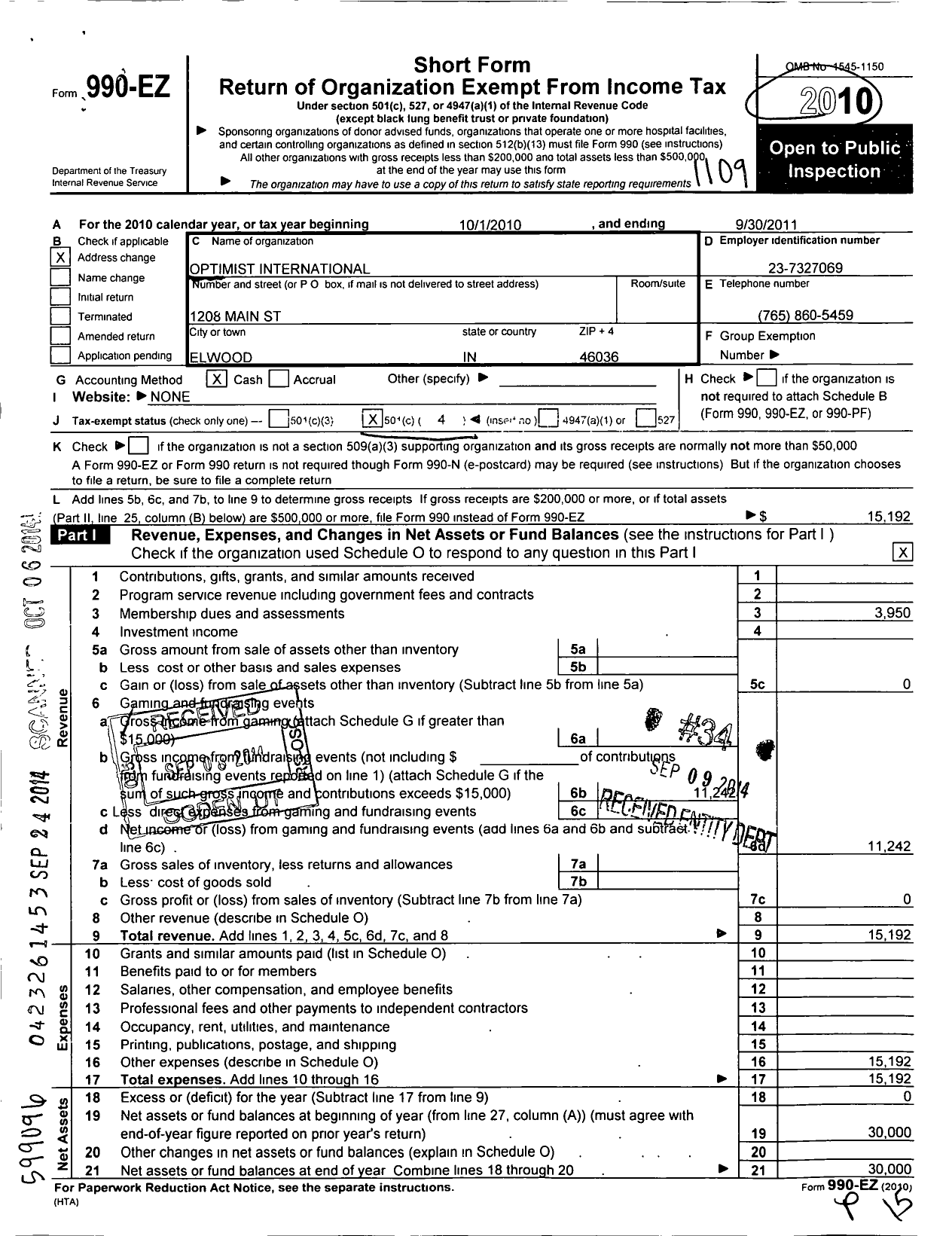 Image of first page of 2010 Form 990EO for Optimist International