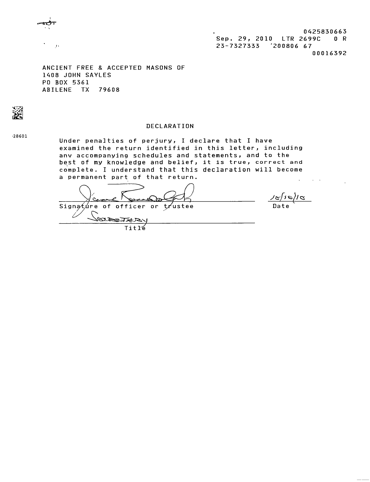 Image of first page of 2007 Form 990EOR for Freemasons in Texas - 1408 John Sayles