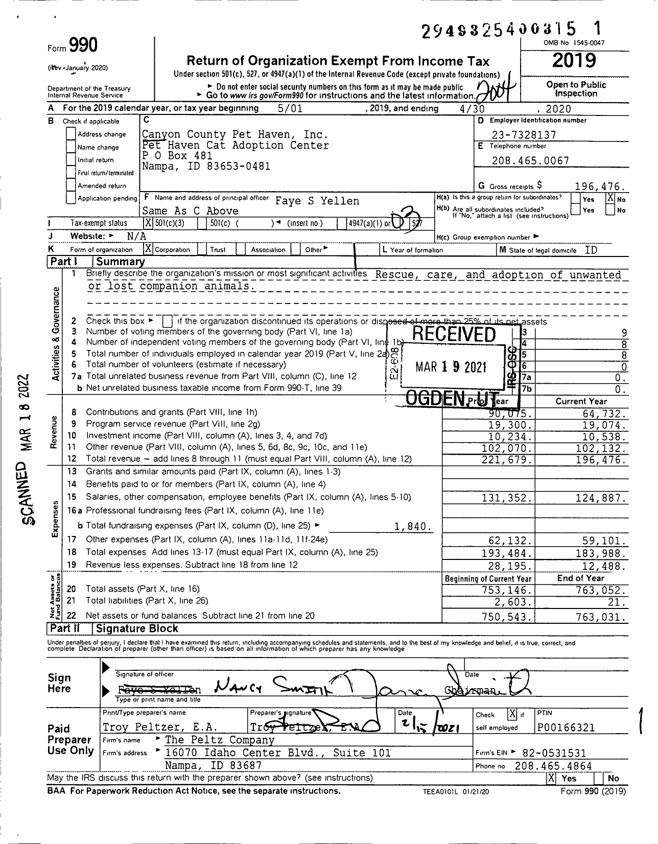 Image of first page of 2019 Form 990 for Pet Haven