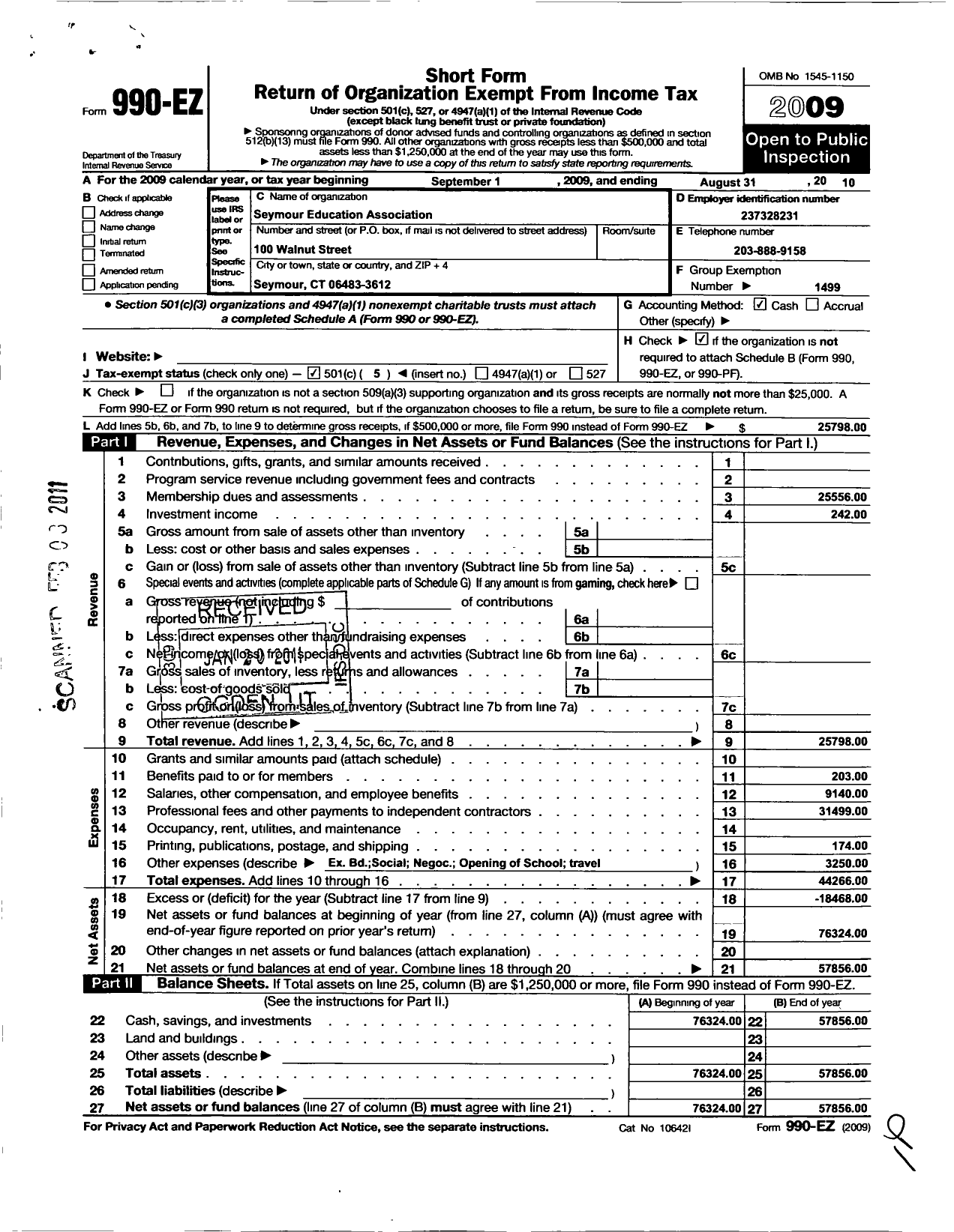 Image of first page of 2009 Form 990EO for Connecticut Education Association - Seymour