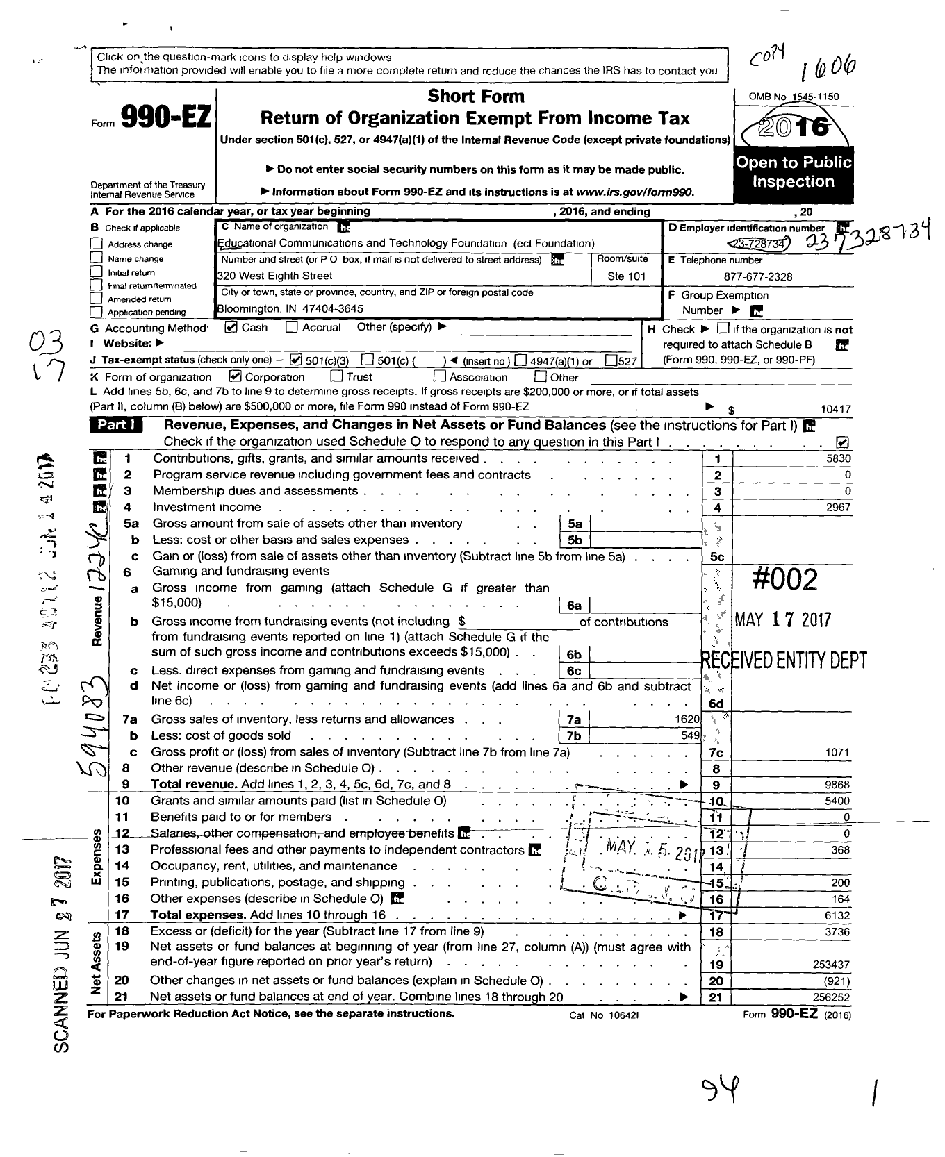 Image of first page of 2015 Form 990EZ for Association for Educational Communications and Technology Foundation